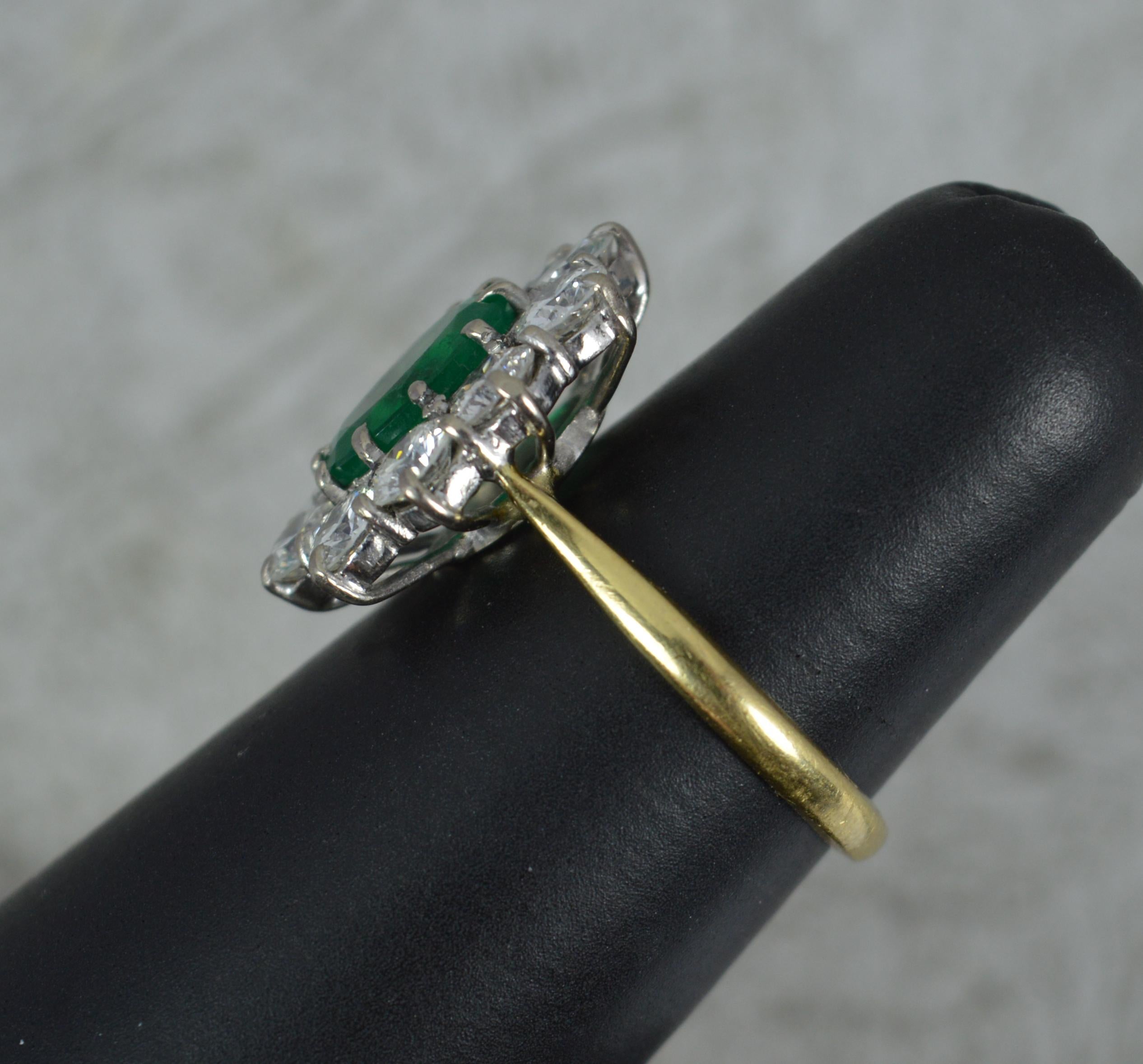 Impressive Emerald and 2.00ct Diamond 18ct Gold Cluster Ring 6
