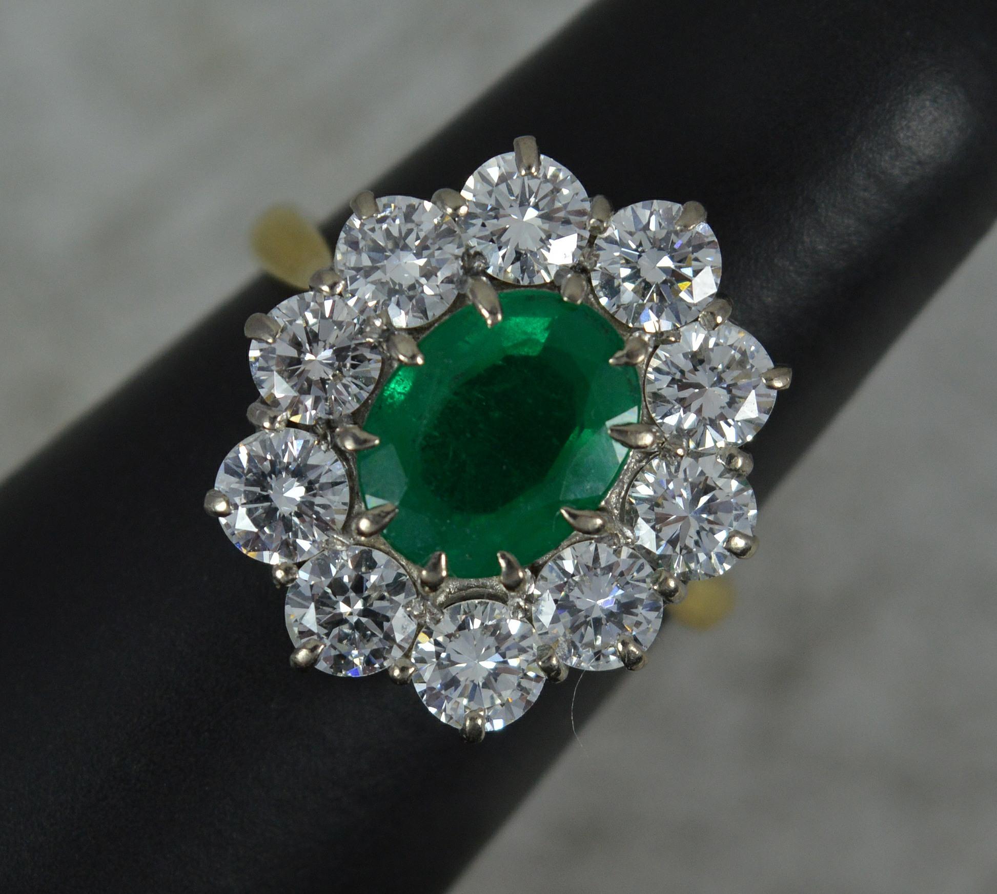 Impressive Emerald and 2.00ct Diamond 18ct Gold Cluster Ring 9