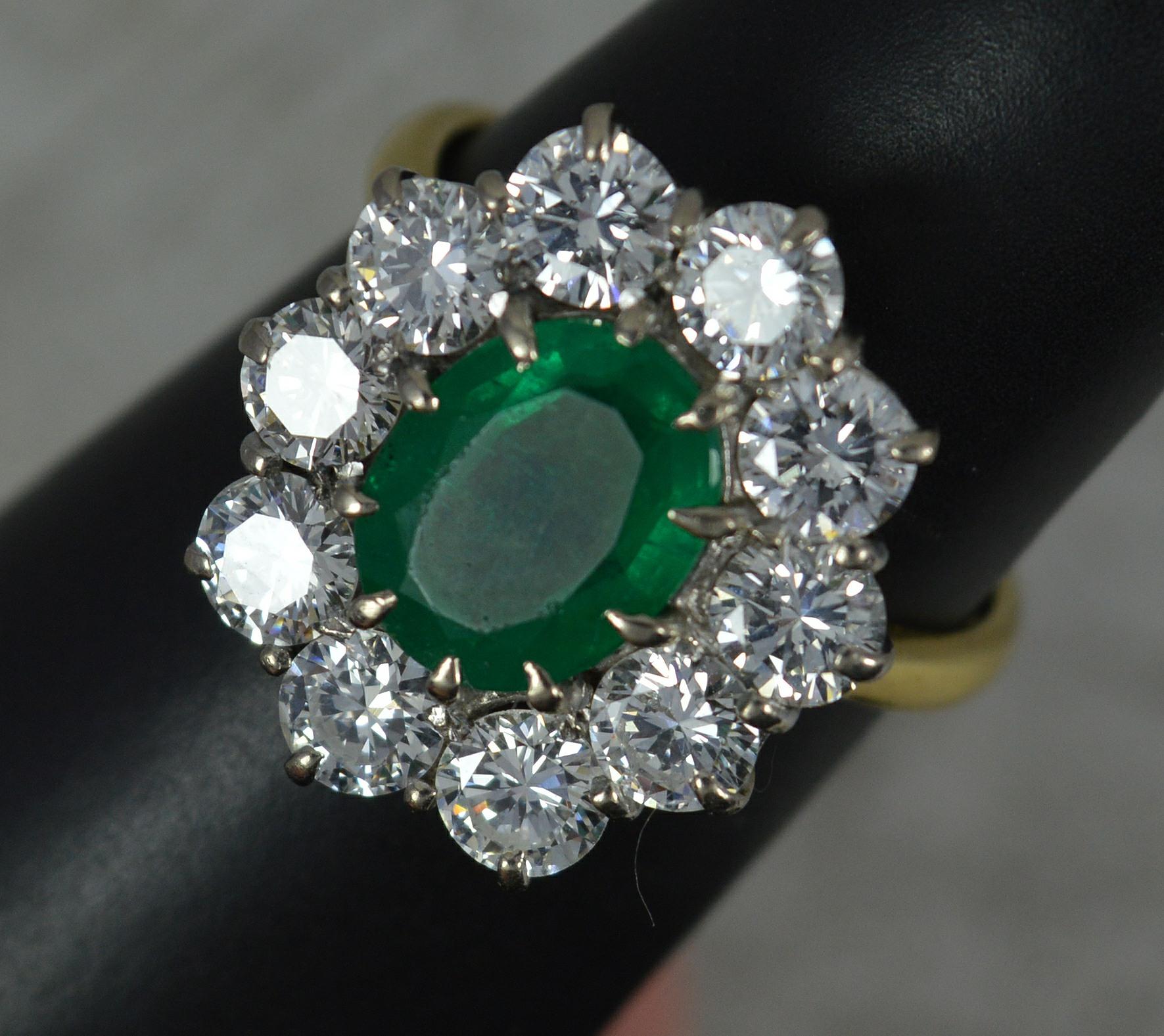 Impressive Emerald and 2.00ct Diamond 18ct Gold Cluster Ring 10