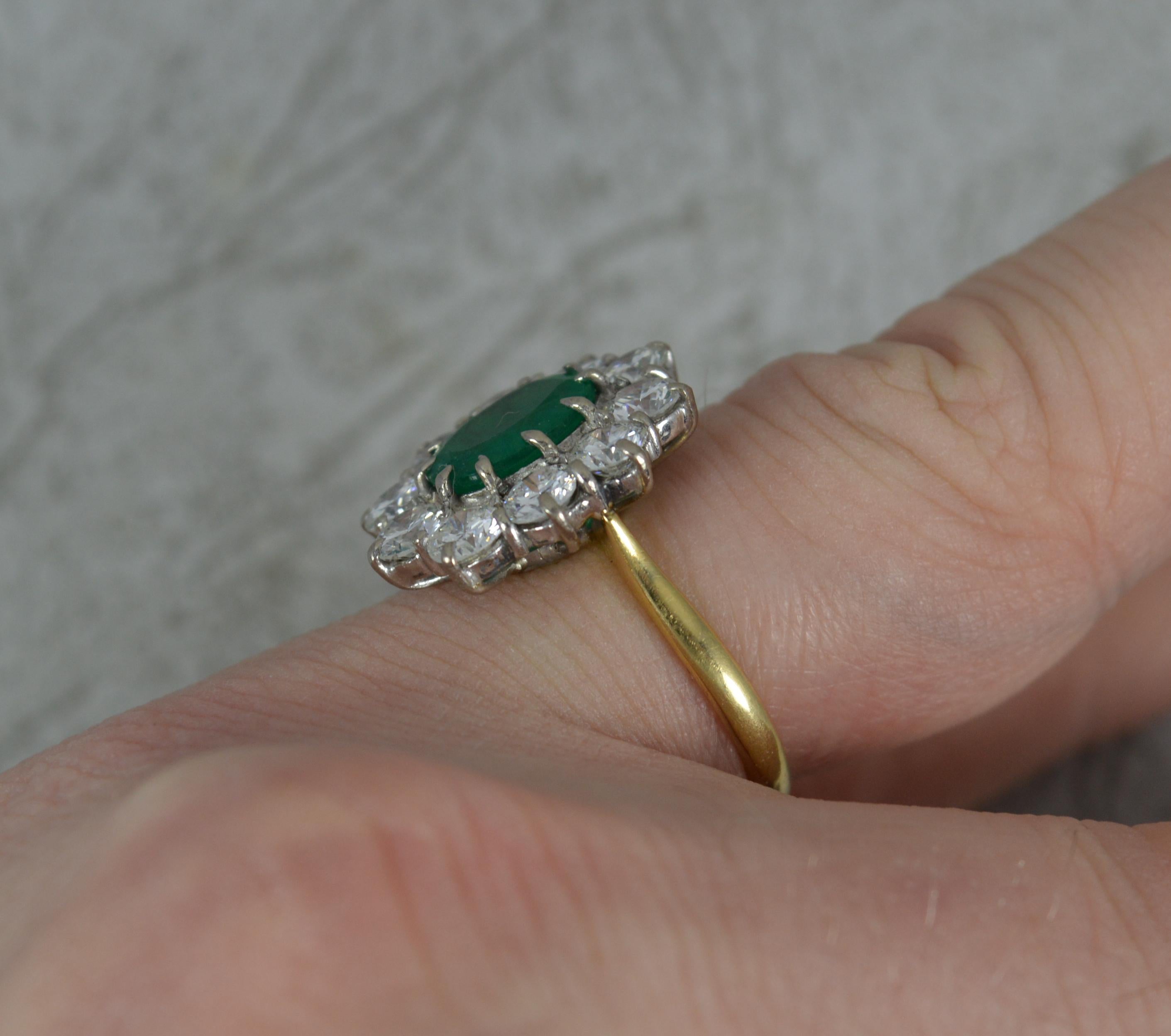 Contemporary Impressive Emerald and 2.00ct Diamond 18ct Gold Cluster Ring