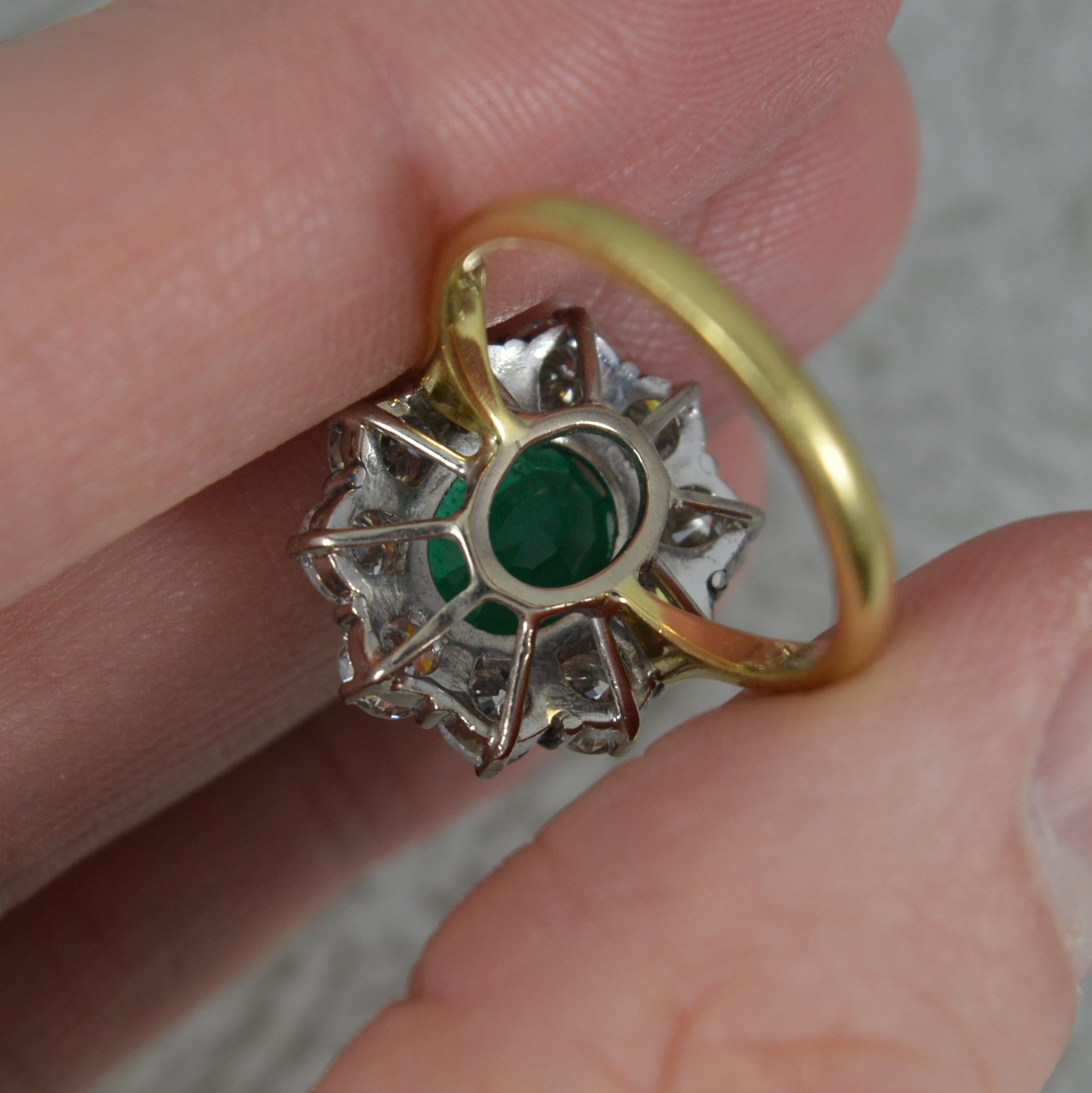 Impressive Emerald and 2.00ct Diamond 18ct Gold Cluster Ring In Excellent Condition In St Helens, GB