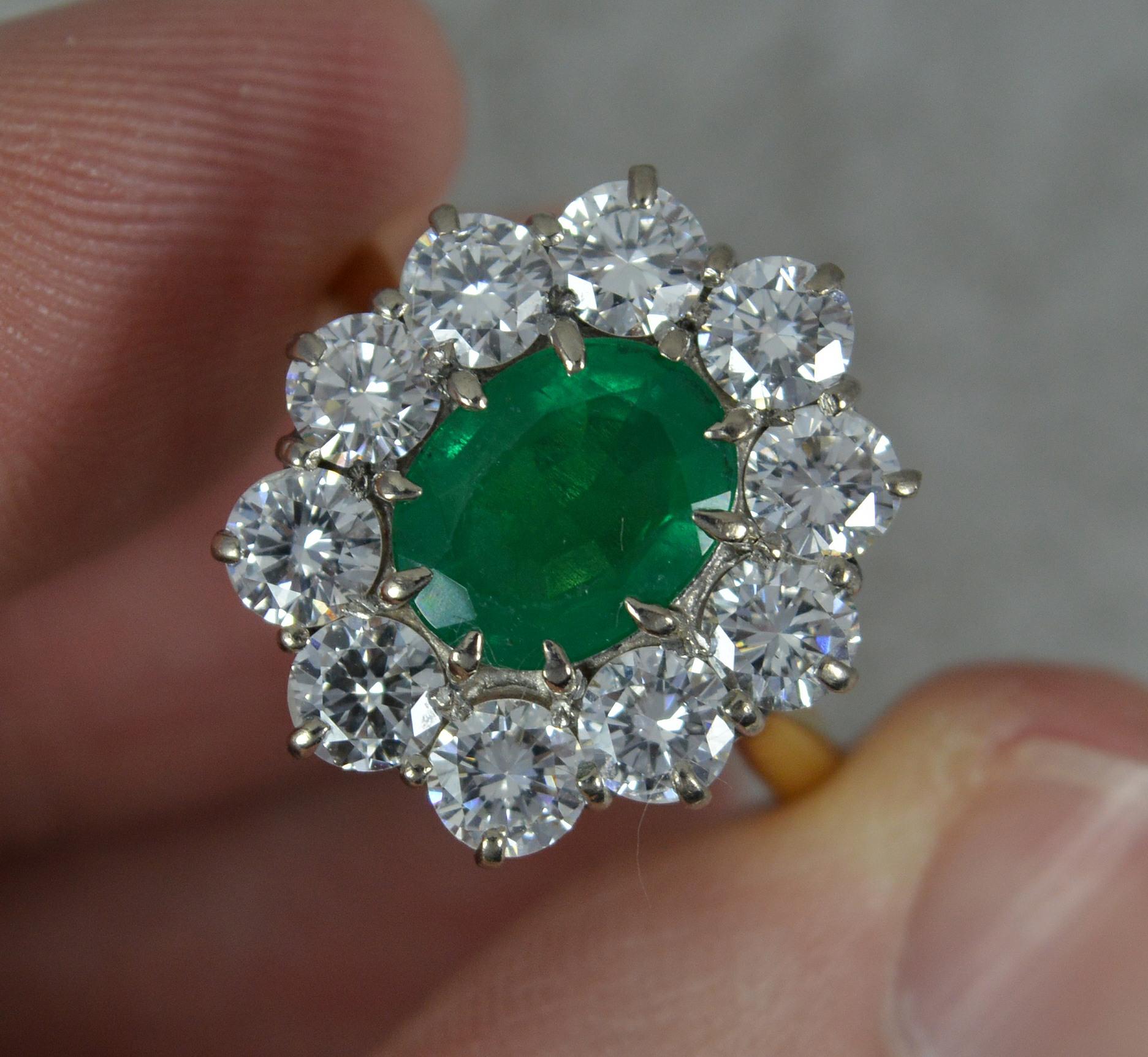 Women's Impressive Emerald and 2.00ct Diamond 18ct Gold Cluster Ring