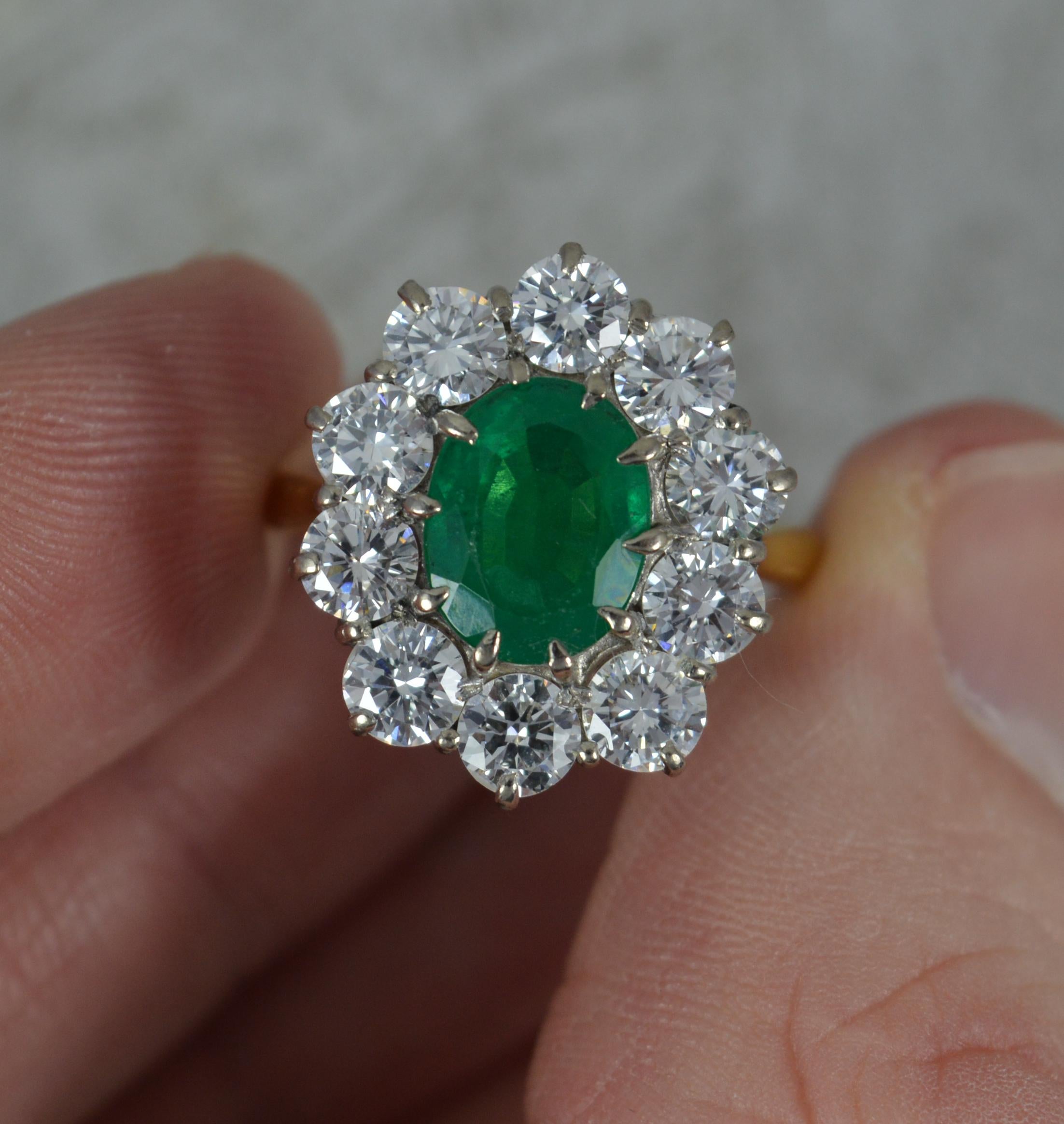Impressive Emerald and 2.00ct Diamond 18ct Gold Cluster Ring 1