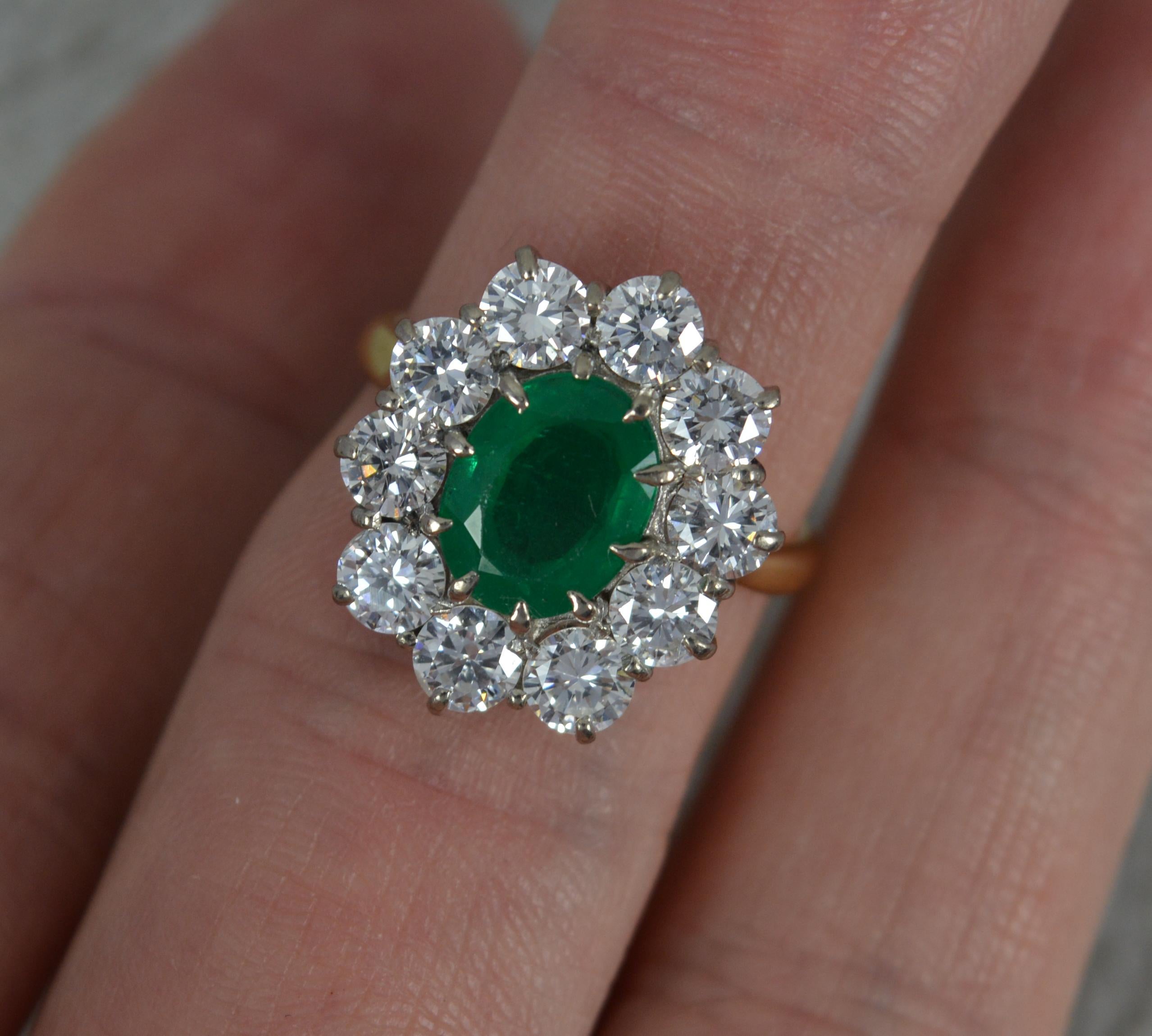 Impressive Emerald and 2.00ct Diamond 18ct Gold Cluster Ring 2