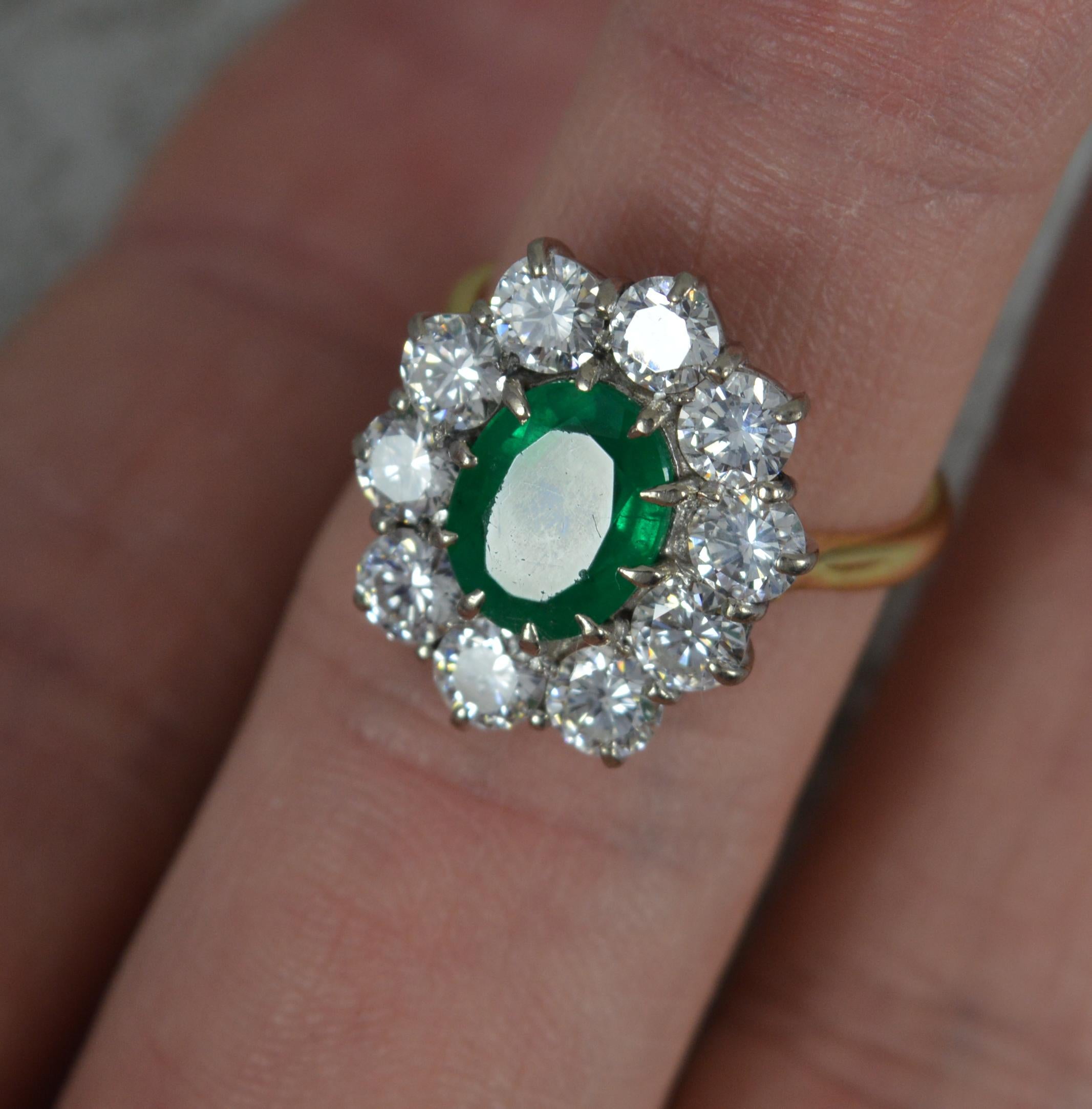 Impressive Emerald and 2.00ct Diamond 18ct Gold Cluster Ring 3