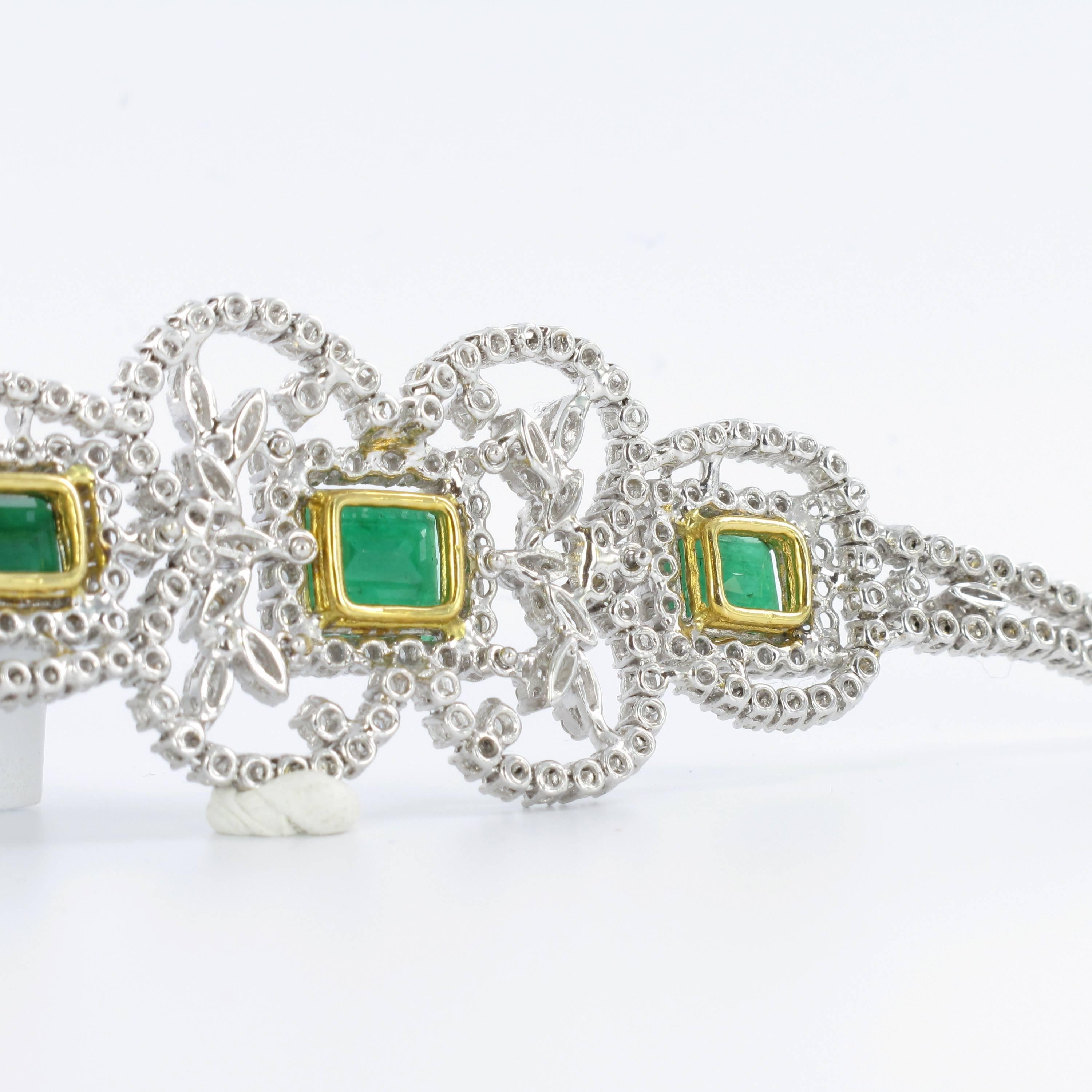 Emerald Cut Impressive Emerald and Diamond Parure in White Gold