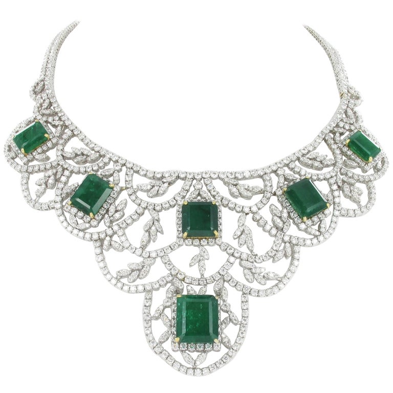 Impressive Emerald and Diamond Parure in White Gold at 1stDibs