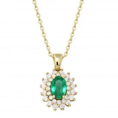 Impressive Emerald White Diamond Yellow Gold Investment Pendant