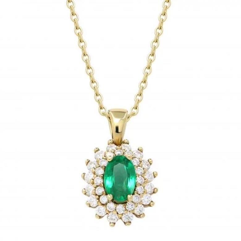 Mixed Cut Impressive Emerald White Diamond Yellow Gold Investment Pendant For Sale