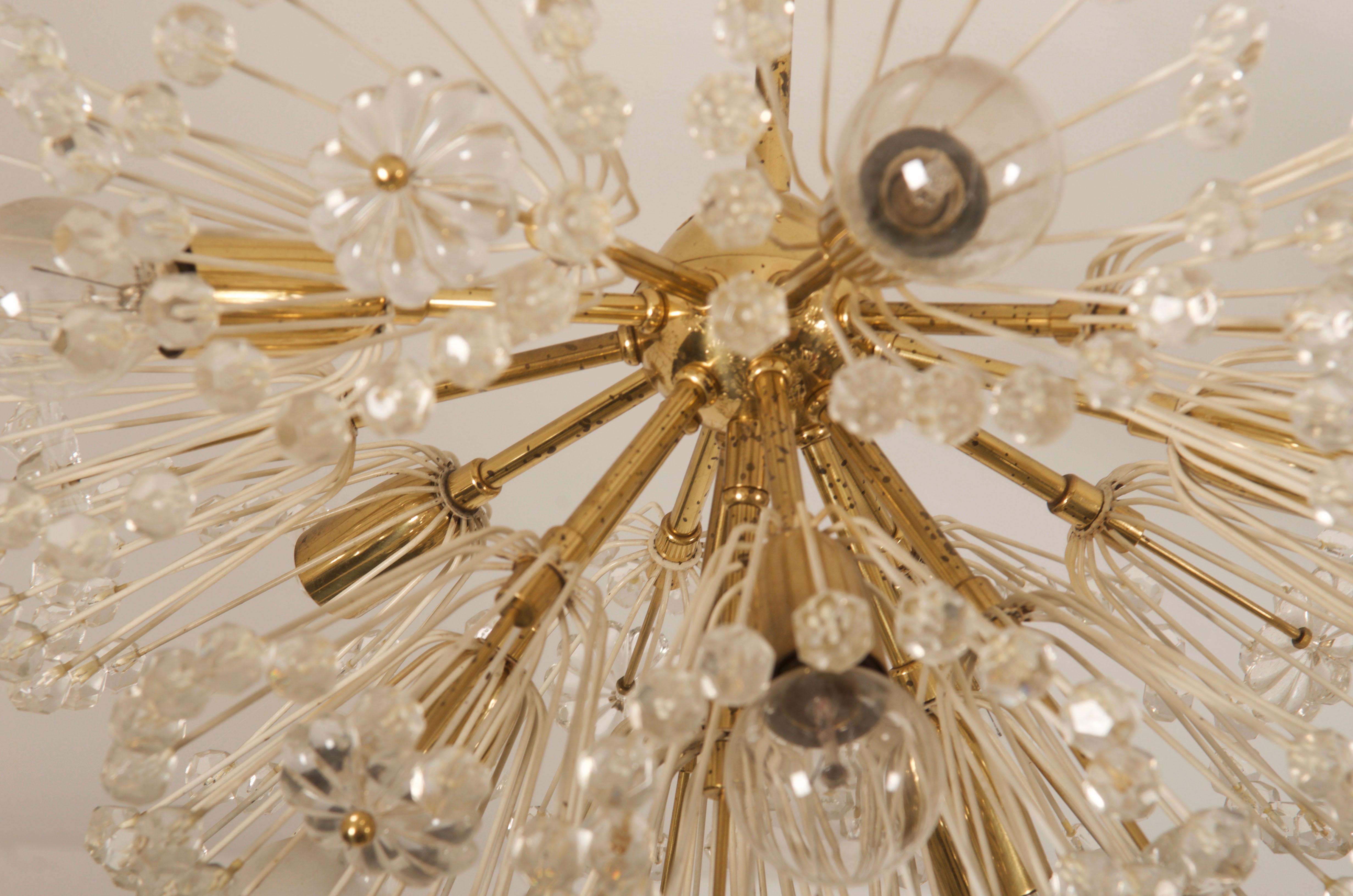 Mid-Century Modern Impressive Emil Stejnar Brass and Glass Sputnik Snowball Chandelier For Sale