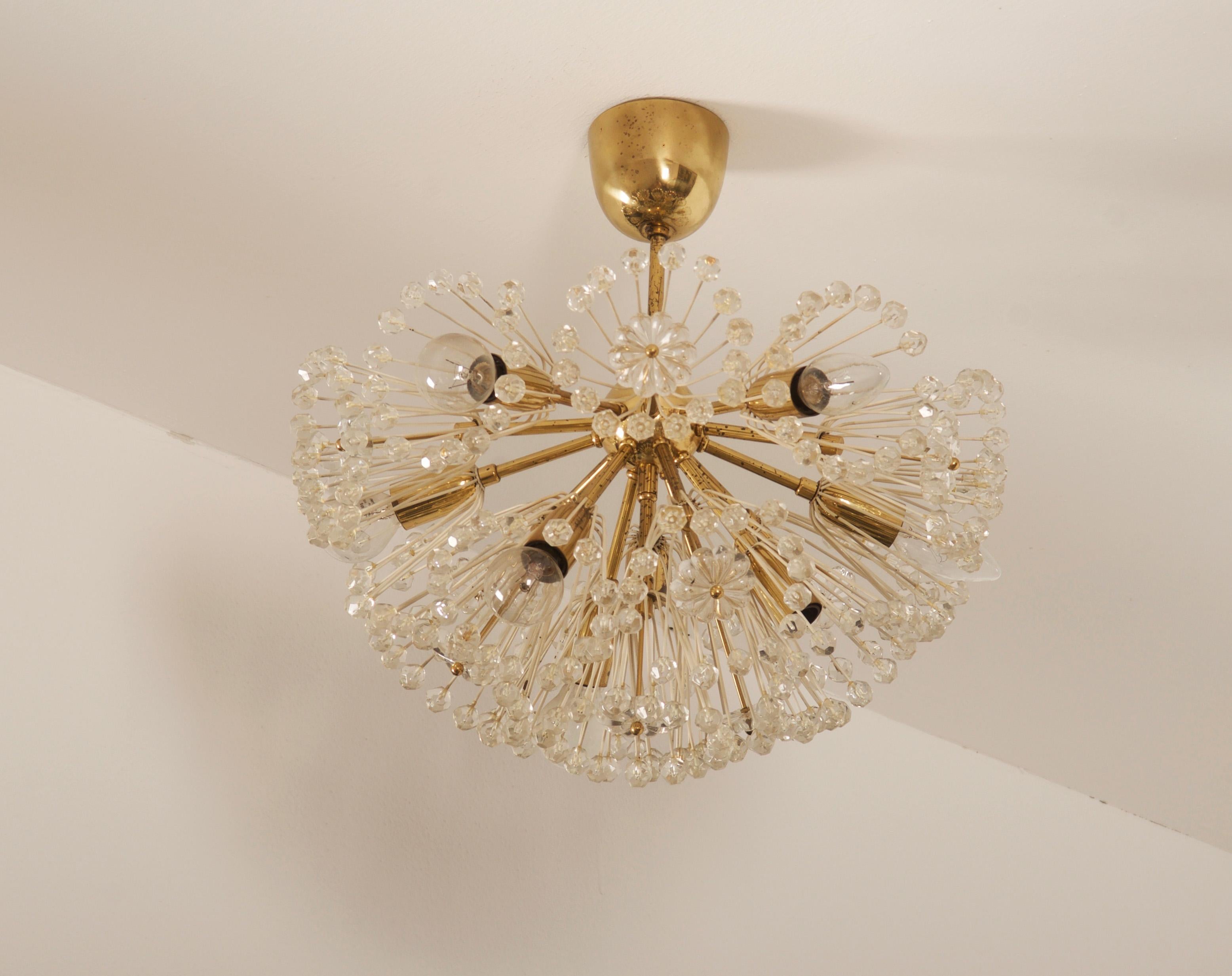 Mid-20th Century Impressive Emil Stejnar Brass and Glass Sputnik Snowball Chandelier For Sale