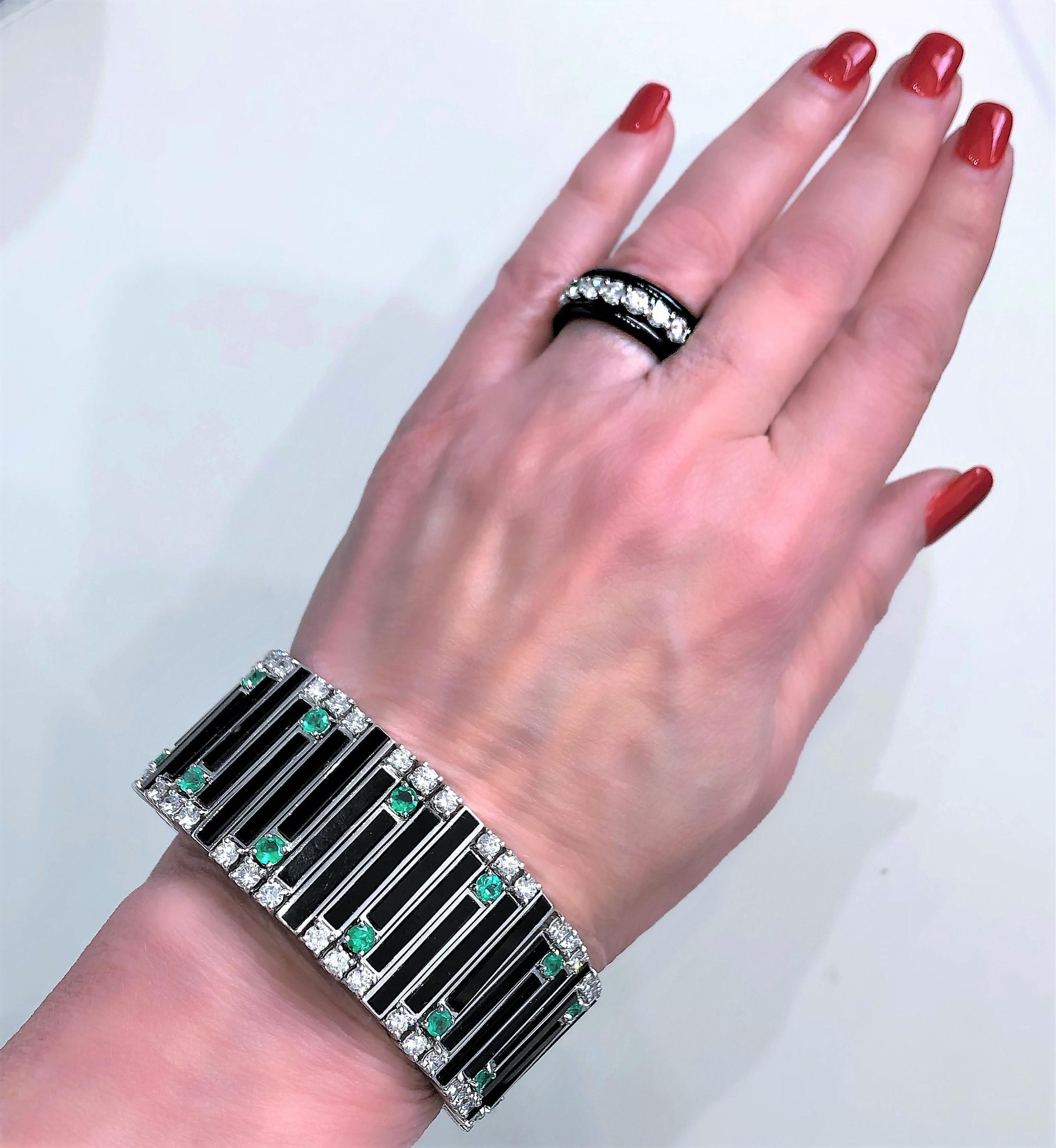 Women's Impressive Emis Beros Onyx, Diamond, and Emerald Bracelet