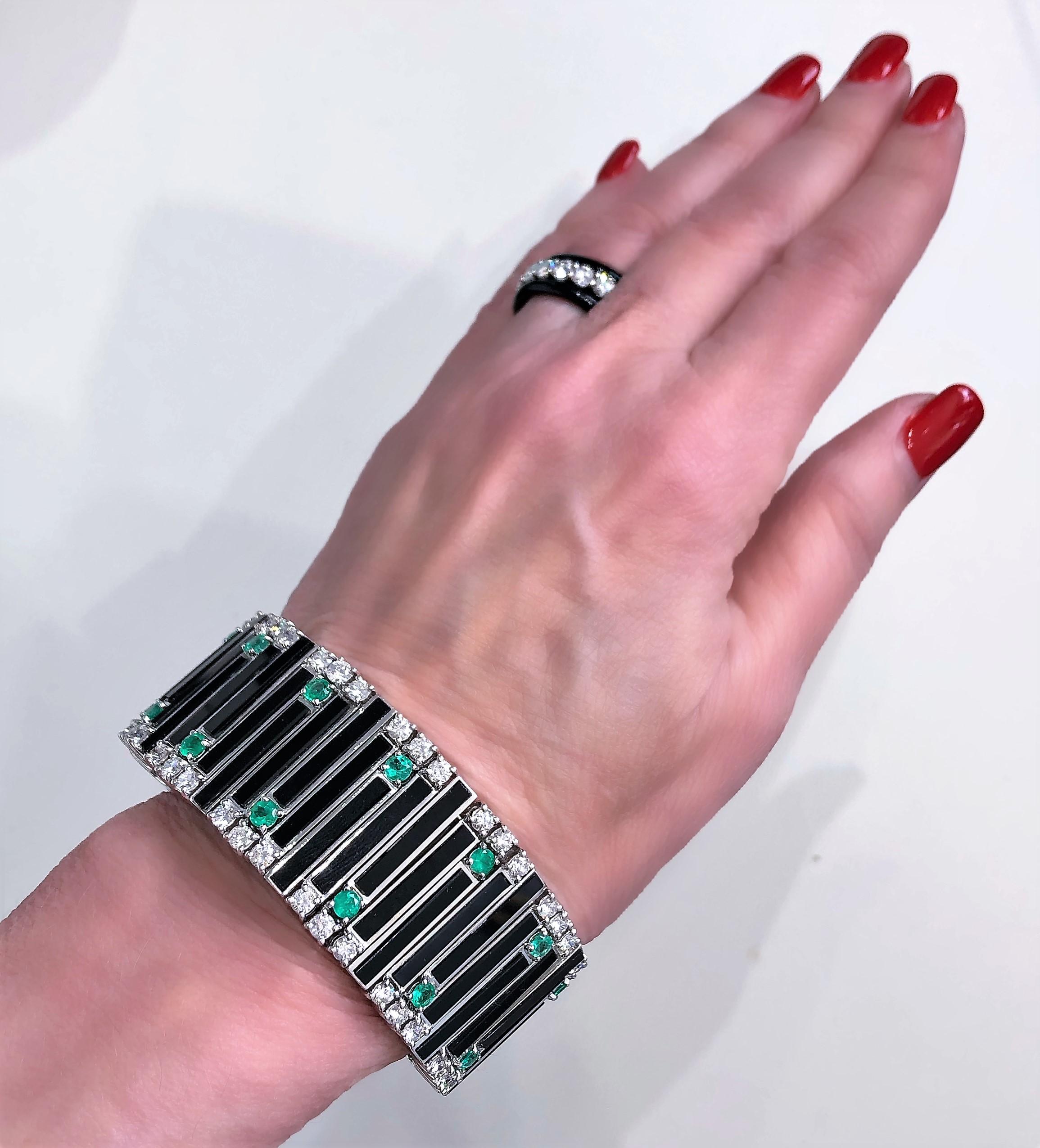 Impressive Emis Beros Onyx, Diamond, and Emerald Bracelet 1