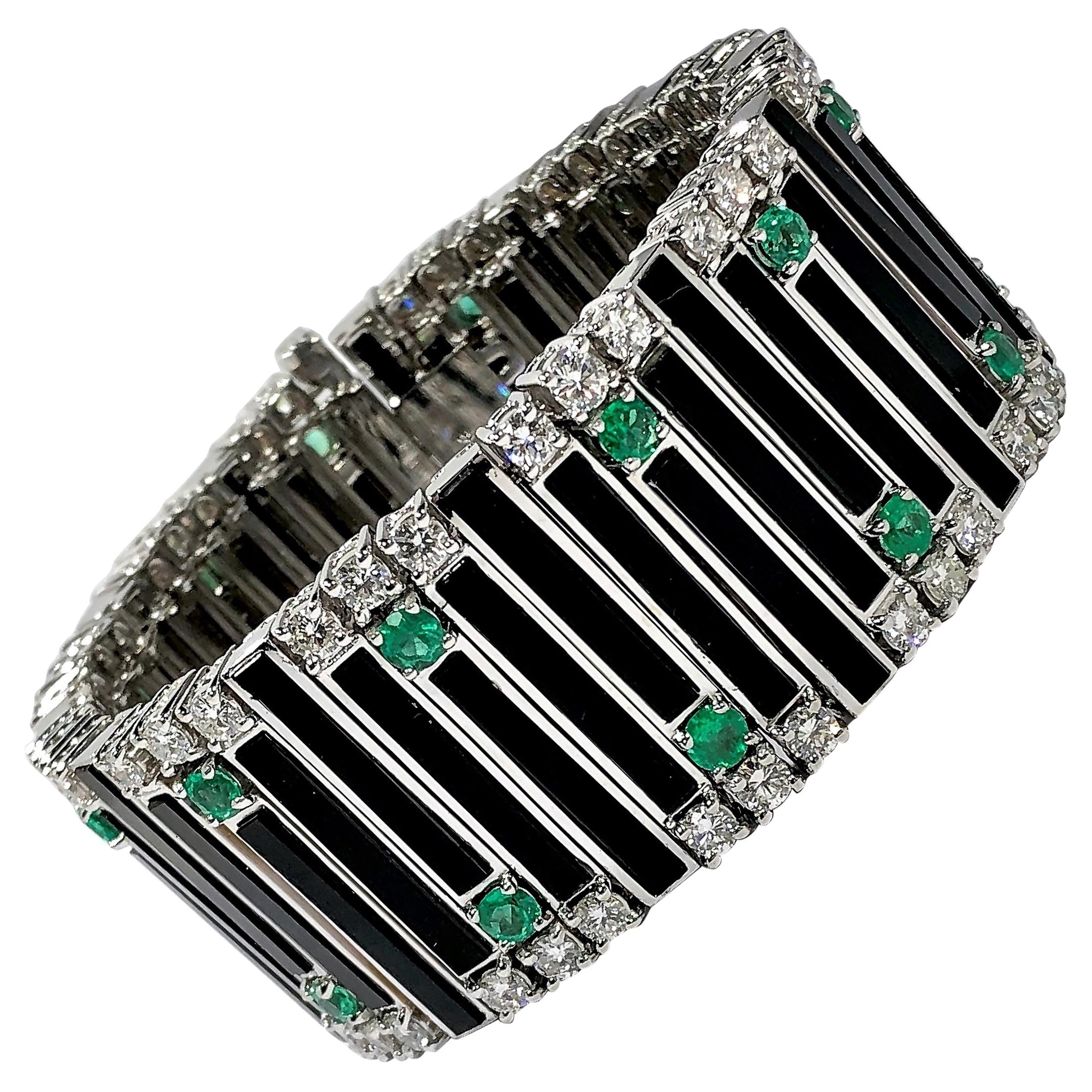 Impressive Emis Beros Onyx, Diamond, and Emerald Bracelet