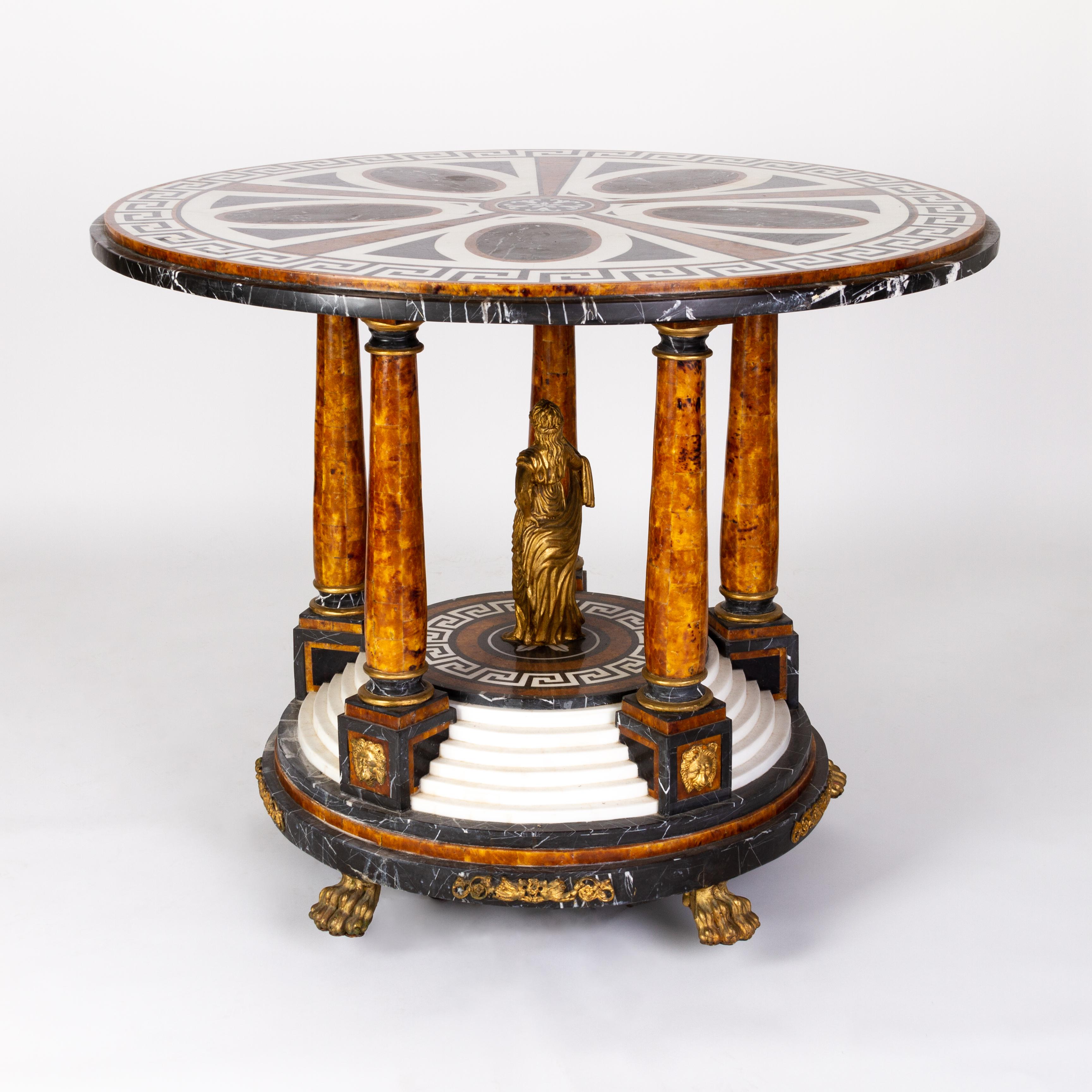 Impressive Empire Italian Pietra Dura Ormolu Exotic Marble Grecian Style Table  In Good Condition For Sale In Nottingham, GB