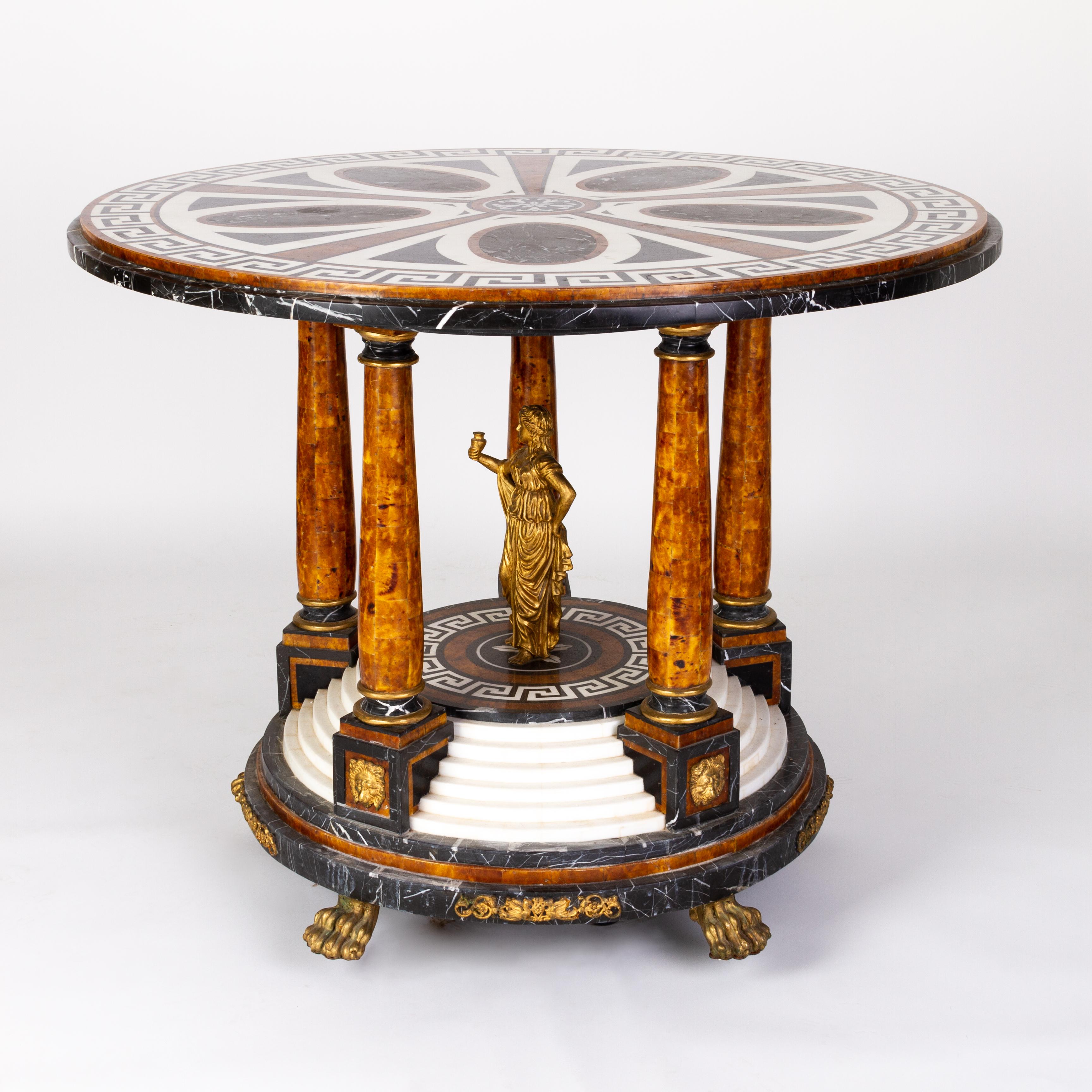 19th Century Impressive Empire Italian Pietra Dura Ormolu Exotic Marble Grecian Style Table  For Sale