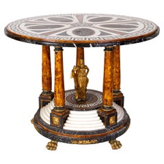 Impressionnante table italienne de style grec de l'Empire en bronze doré Pietra Dura et marbre exotique 