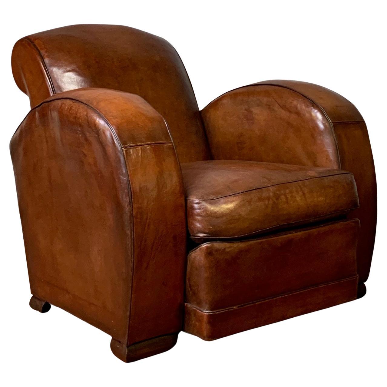 Impressive Erton Deauville Ambassador Model French Leather Club Chair Circa 1940