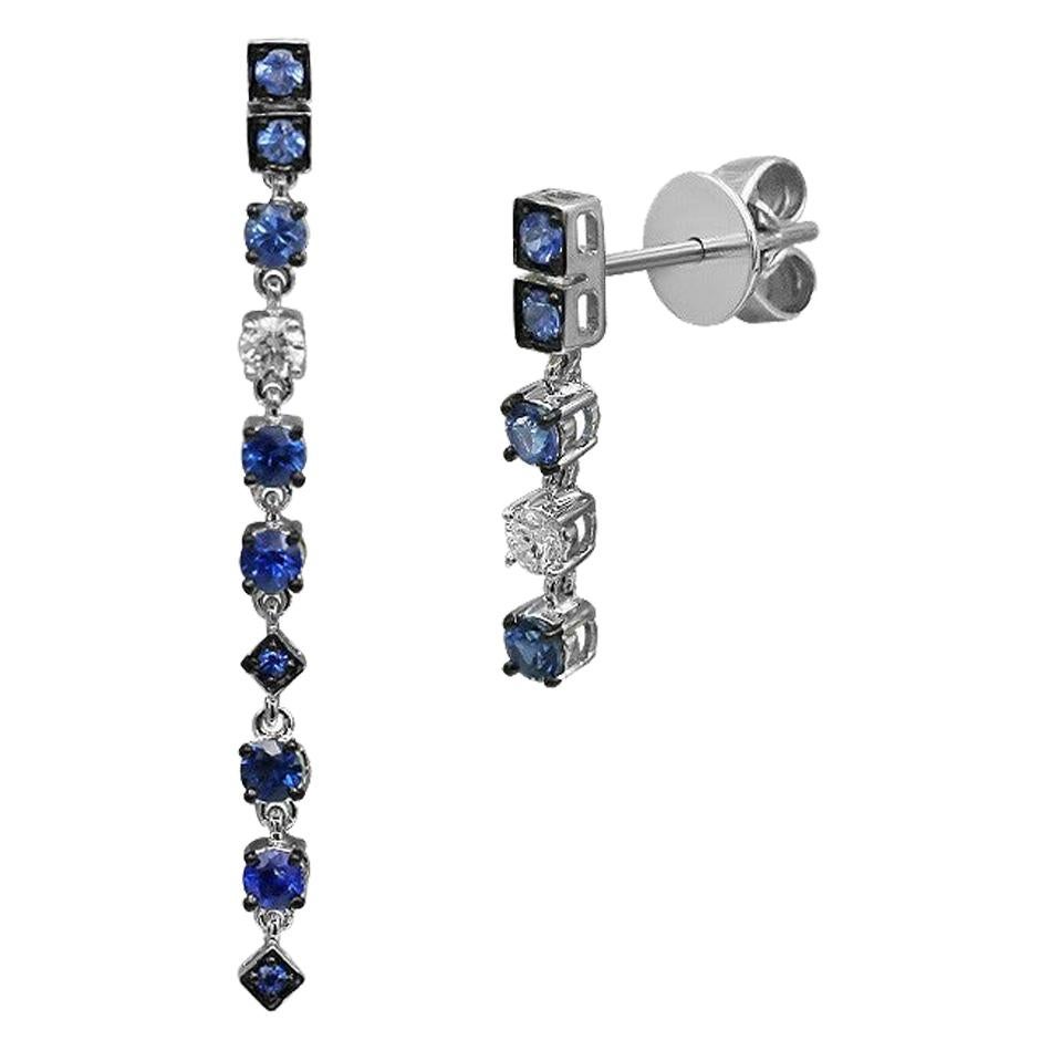 Beeindruckende Ohrringe aus Weißgold mit ausgefallenem blauem Saphir und Diamant