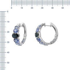 Impressionanti orecchini a cerchio in oro bianco con diamante e zaffiro blu fantasia