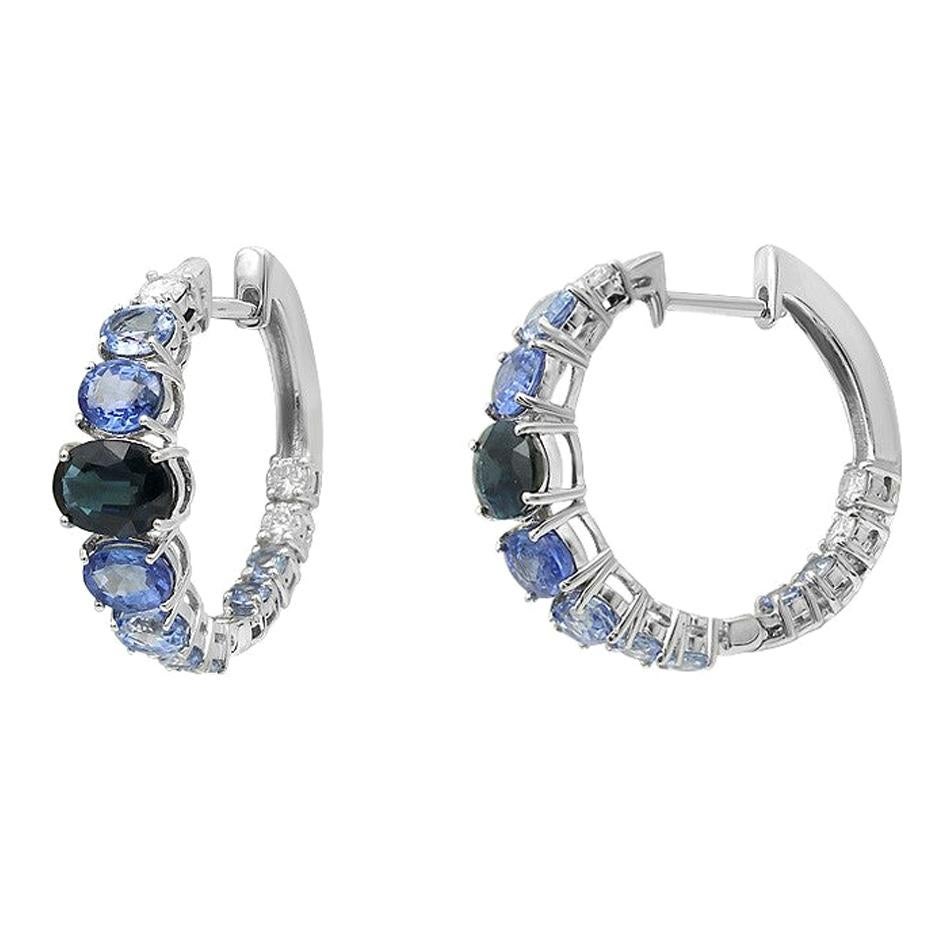 Impressive Fancy Blue Sapphire Diamond White Gold Hoop Earrings