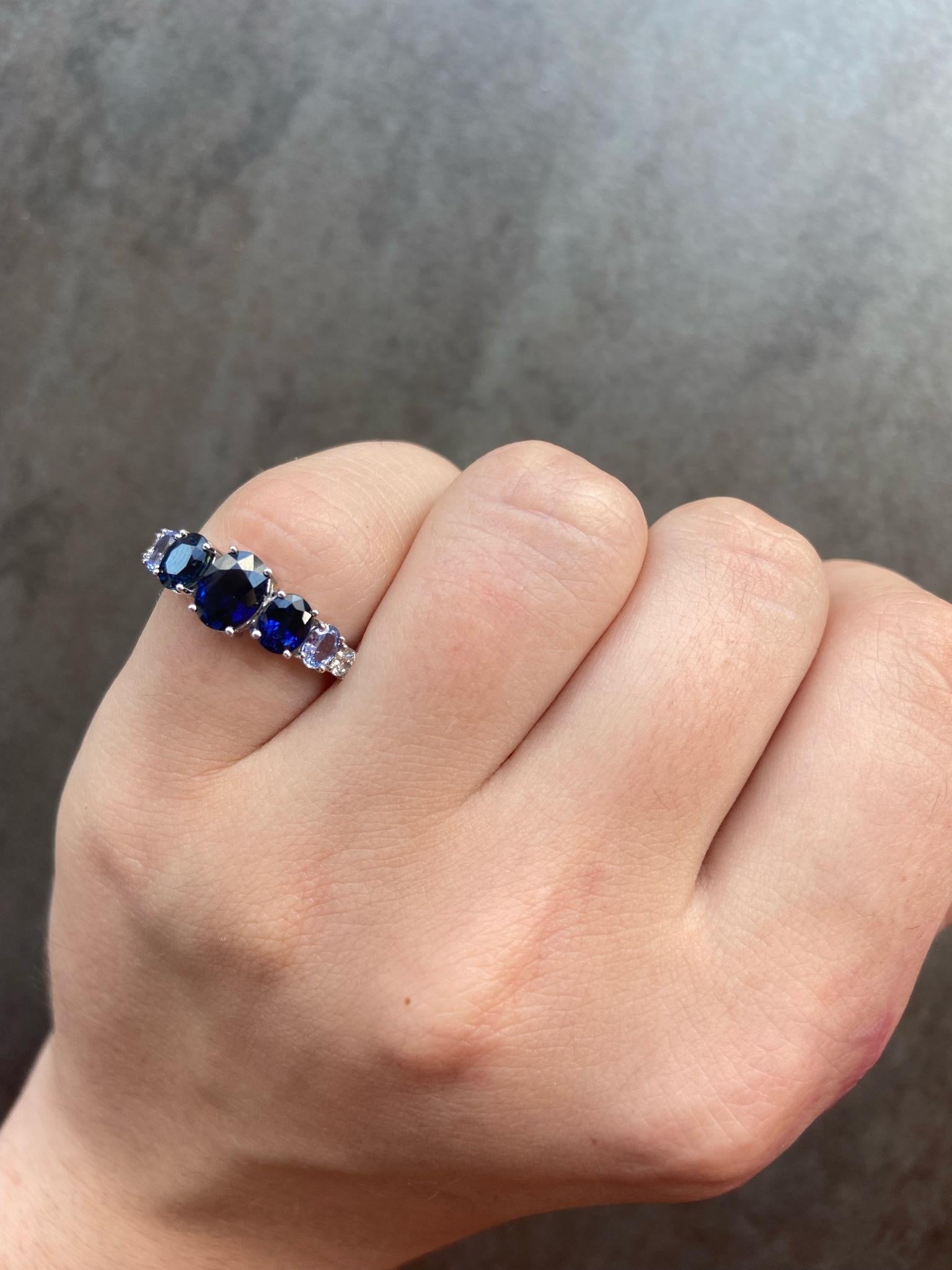 Women's Impressive Fancy Blue Sapphire Diamond White Gold Ring For Sale