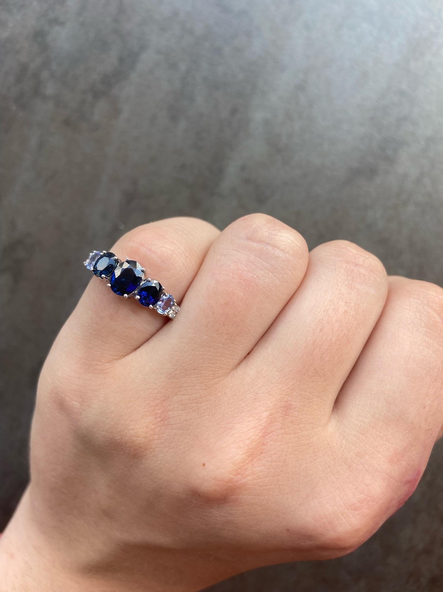 Impressive Fancy Blue Sapphire Diamond White Gold Ring For Sale 1