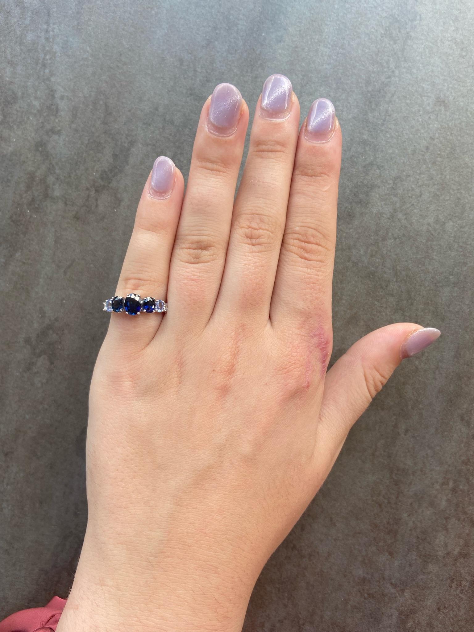 Impressive Fancy Blue Sapphire Diamond White Gold Ring For Sale 3