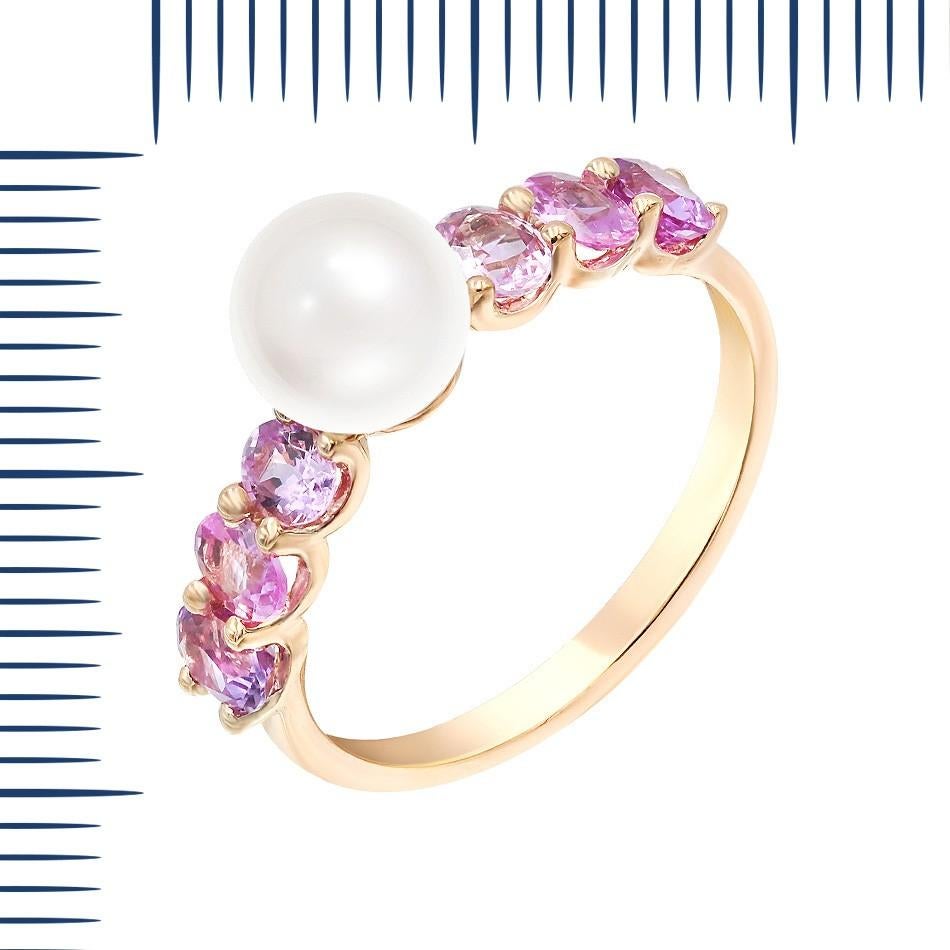Beeindruckende Ohrringe aus Roségold mit Perlen, rosa Saphiren und Diamanten (Rundschliff) im Angebot