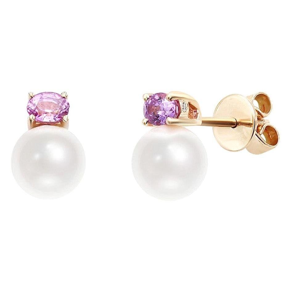 Impressionnantes boucles d'oreilles en or rose avec perles fantaisie, saphirs roses et diamants en vente