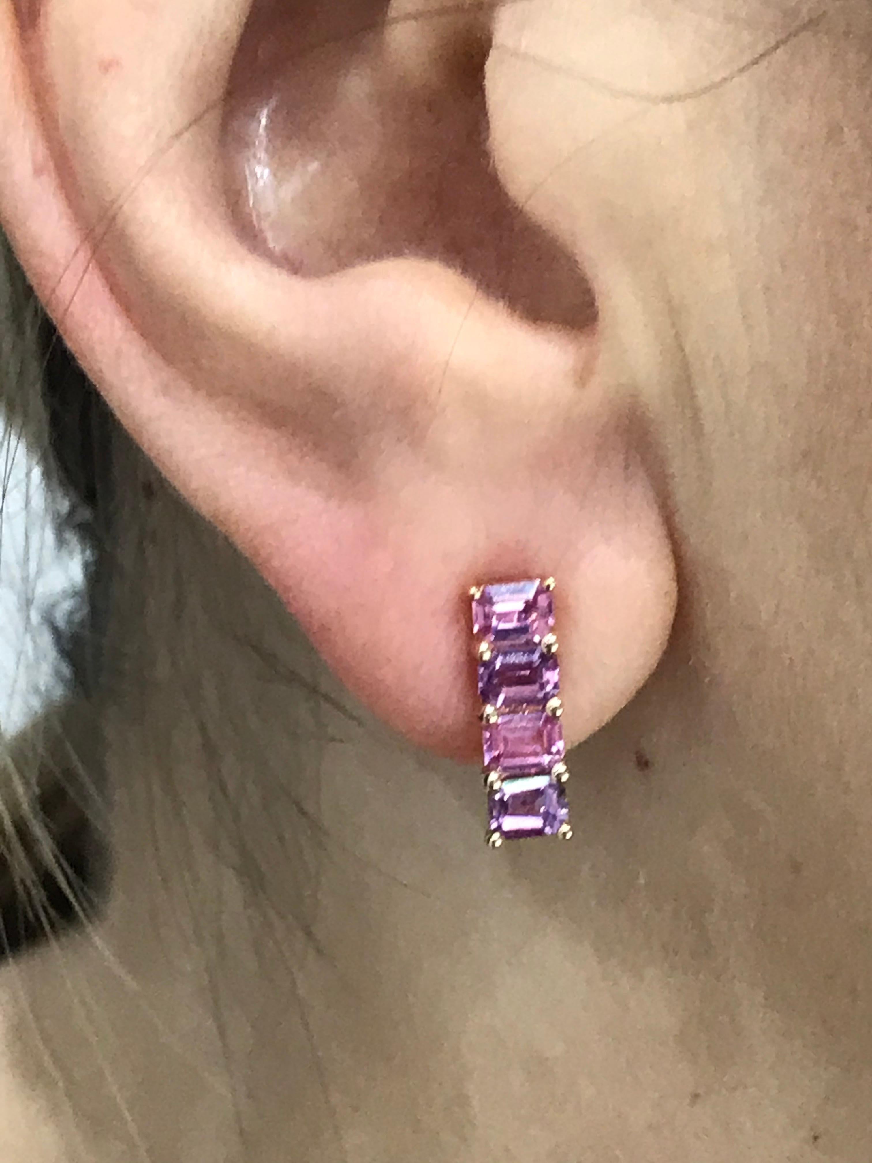 Modern Impressive Fancy Pink Sapphire Diamond Pink Gold Earrings For Sale