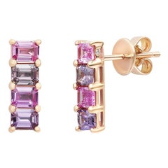 Impressionnantes boucles d'oreilles fantaisie en or rose, saphir rose et diamant