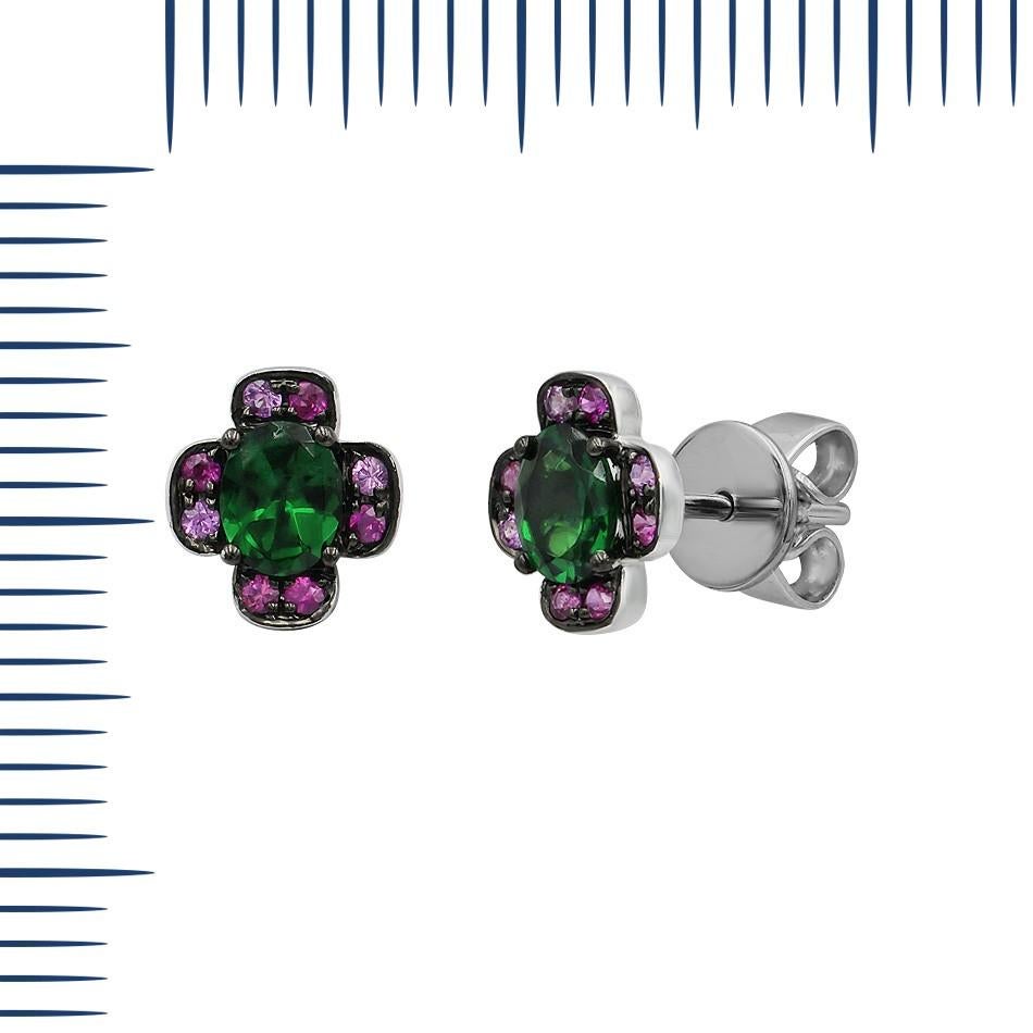 Earrings White Gold 14 K (Marching Ring Available)

Pink Sapphire 16-0,12ct
Tsavorite 2-0,5ct

Weight 1.30 grams

With a heritage of ancient fine Swiss jewelry traditions, NATKINA is a Geneva based jewellery brand, which creates modern jewellery