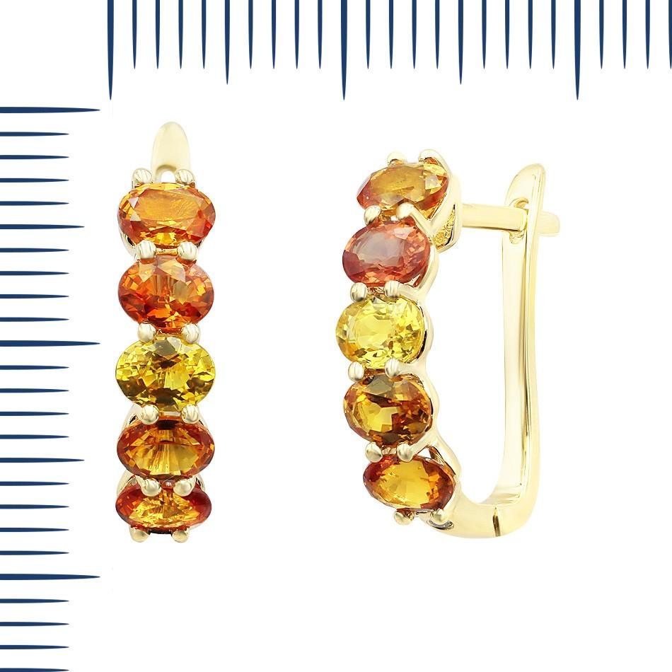 Earring Yellow Gold 14 K (Matching Ring Available)

Diamond 2-RND-0,01-G/VS1A
Orange Sapphire 8-1,82ct
Yellow Sapphire 2-0,45ct

Weight 2,52 grams

With a heritage of ancient fine Swiss jewelry traditions, NATKINA is a Geneva based jewellery brand,