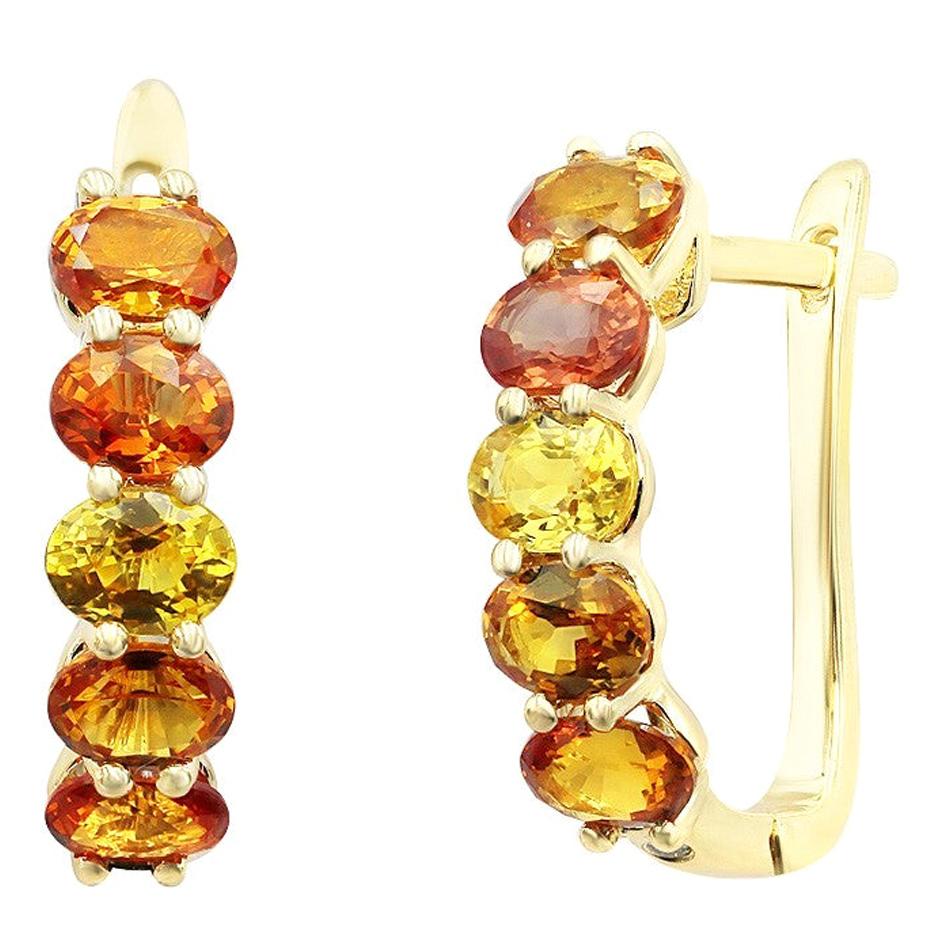 Impressive Fancy Yellow / Orange Sapphire Diamond Yellow Gold Earrings For Sale