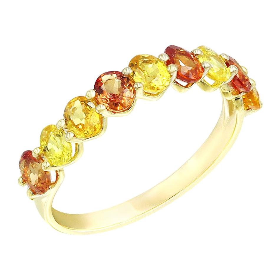 Impressive Fancy Yellow / Orange Sapphire Diamond Yellow Gold Ring For Sale