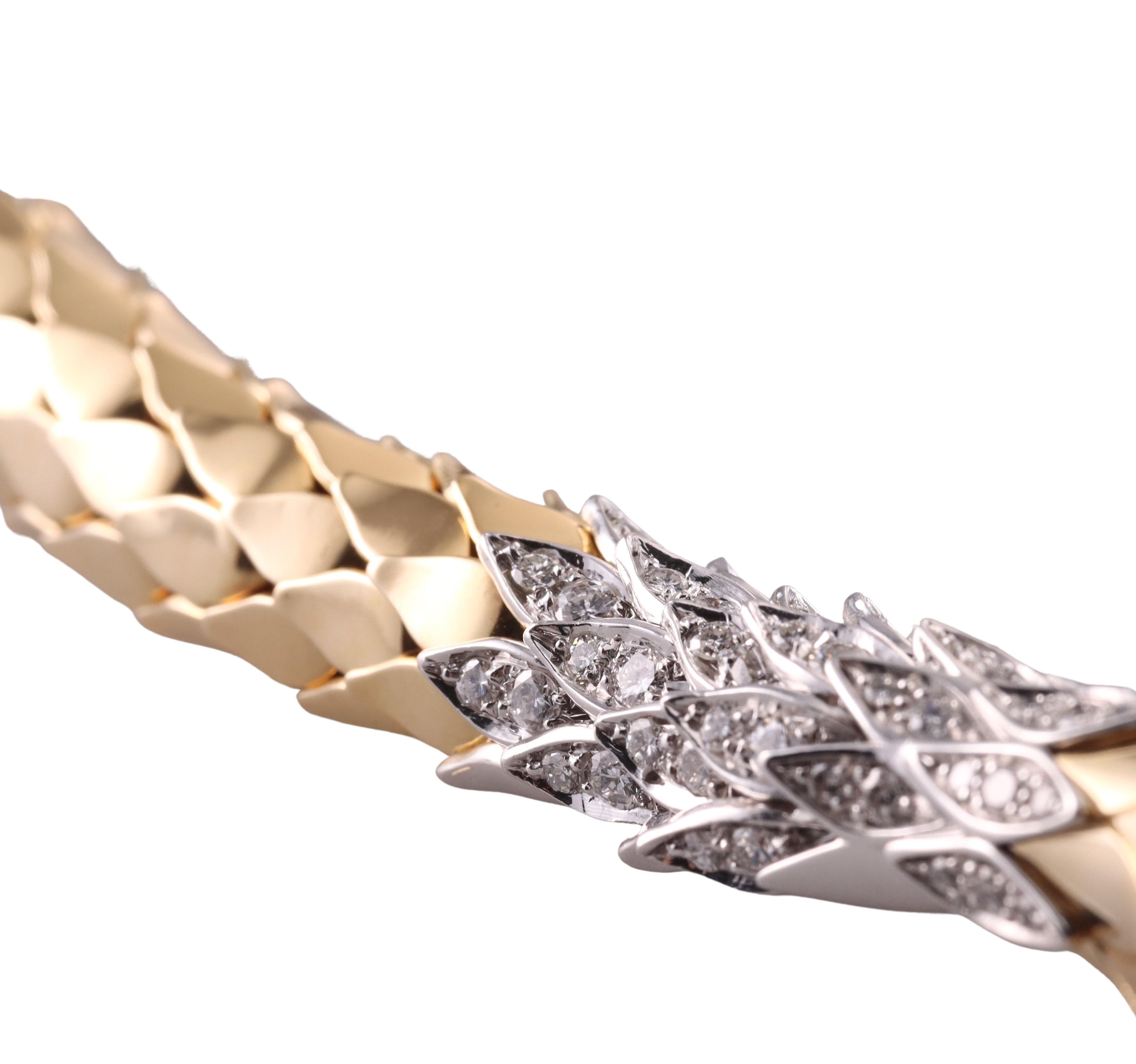 Impressionnant collier serpent de fantaisie Faraone en or et platine avec diamants en forme de poire en vente 2