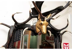 Impressive Figural Stag Head Mirror Garnished with Faux Antlers & Tusks