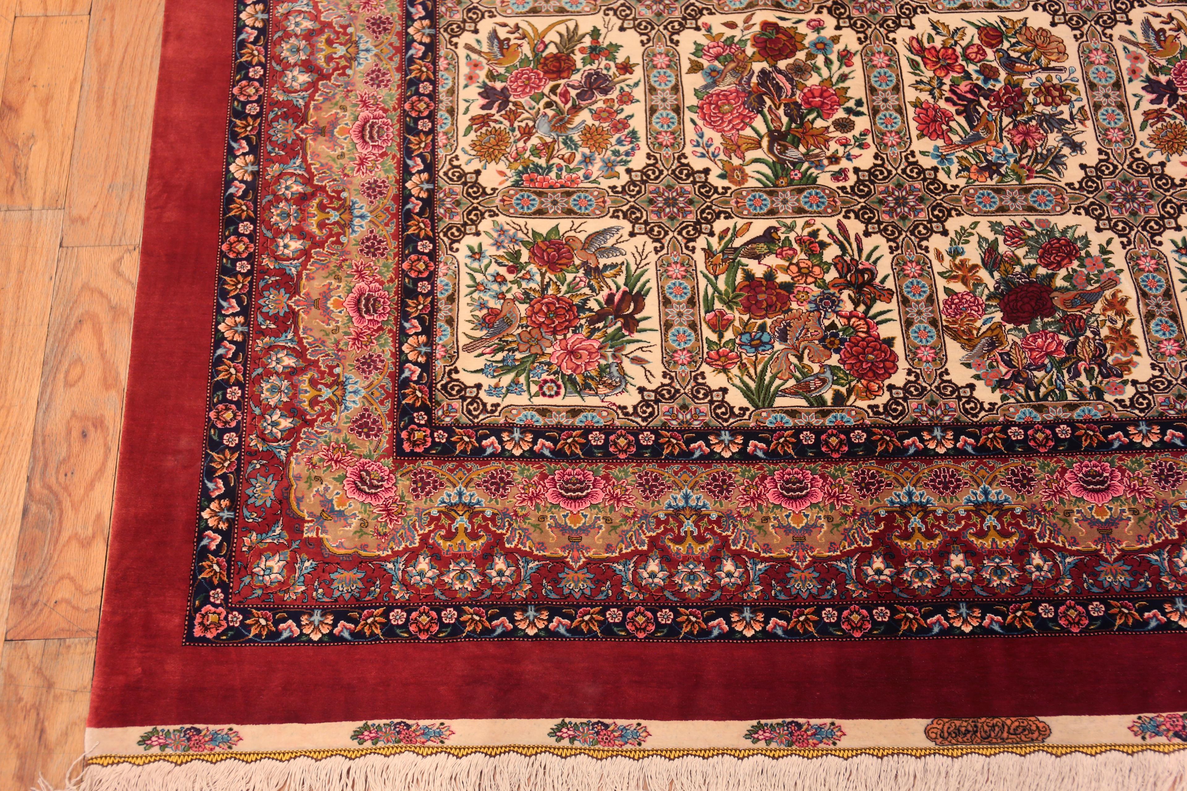 Impressive Fine Gallery Size Vintage Garden Silk Persian Qum 5'2