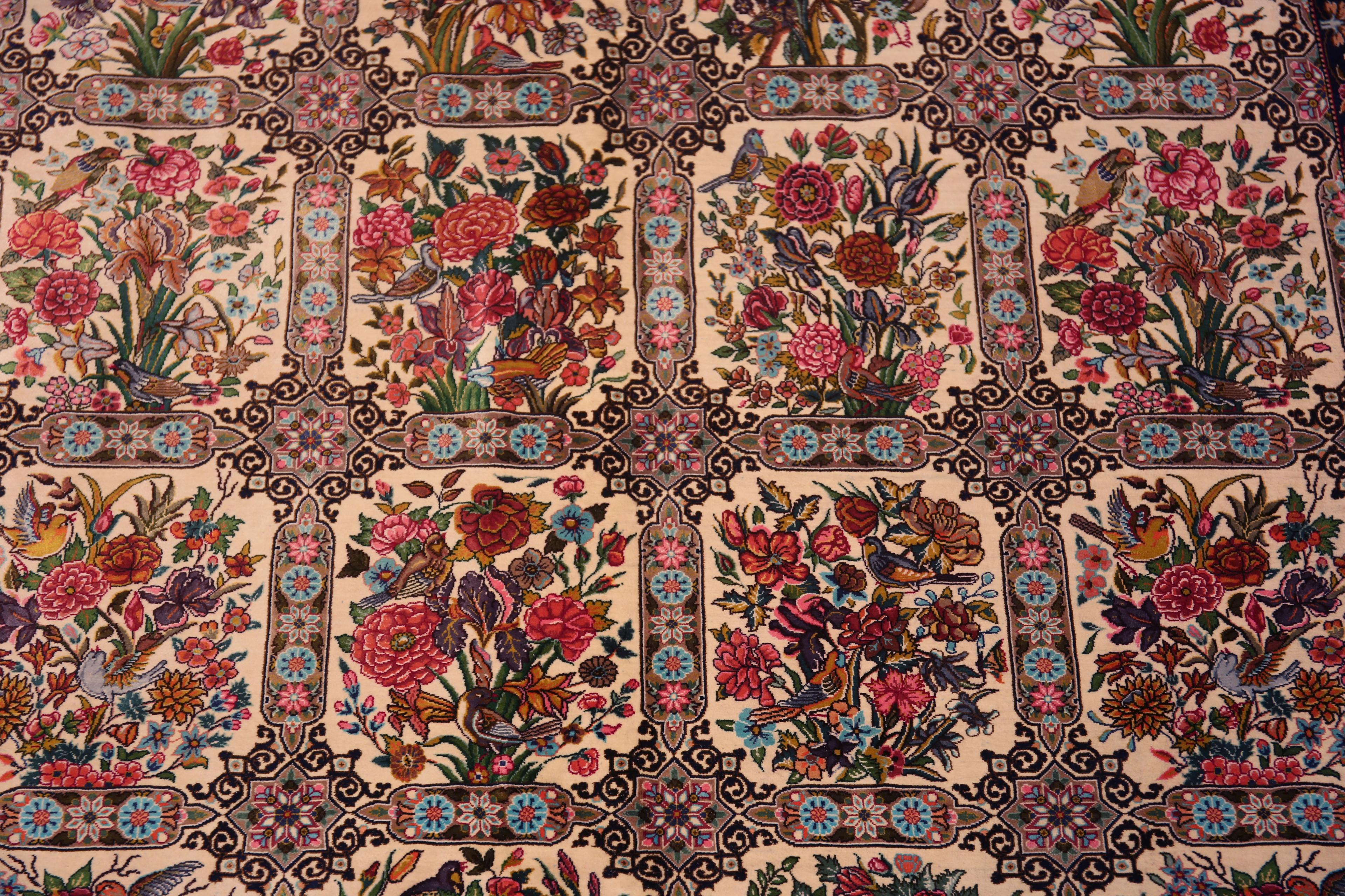 Impressive Fine Gallery Size Vintage Garden Silk Persian Qum 5'2