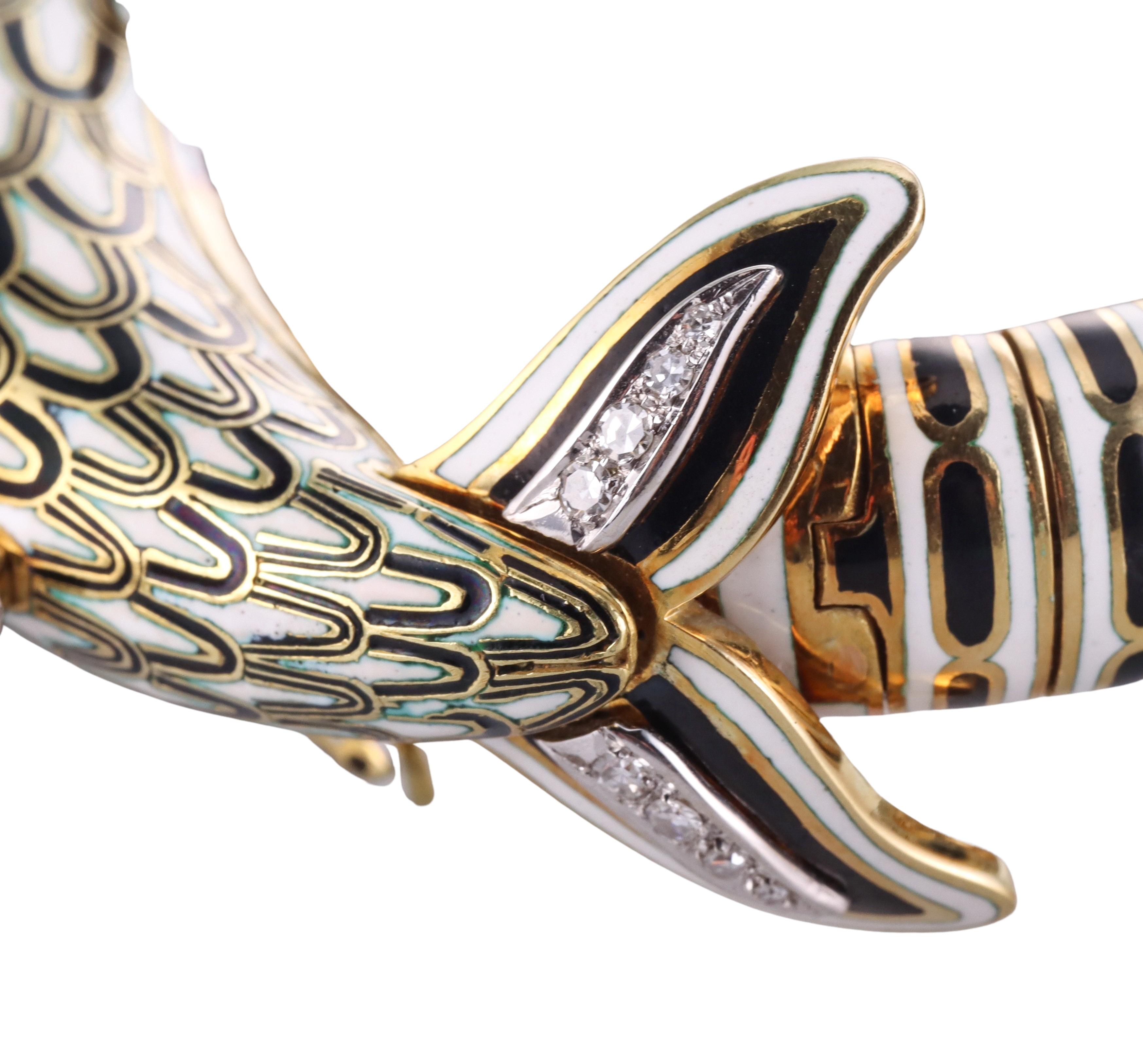 Frascarolo Bracelet impressionnant de dauphins en or, émail, diamants et rubis en vente 1