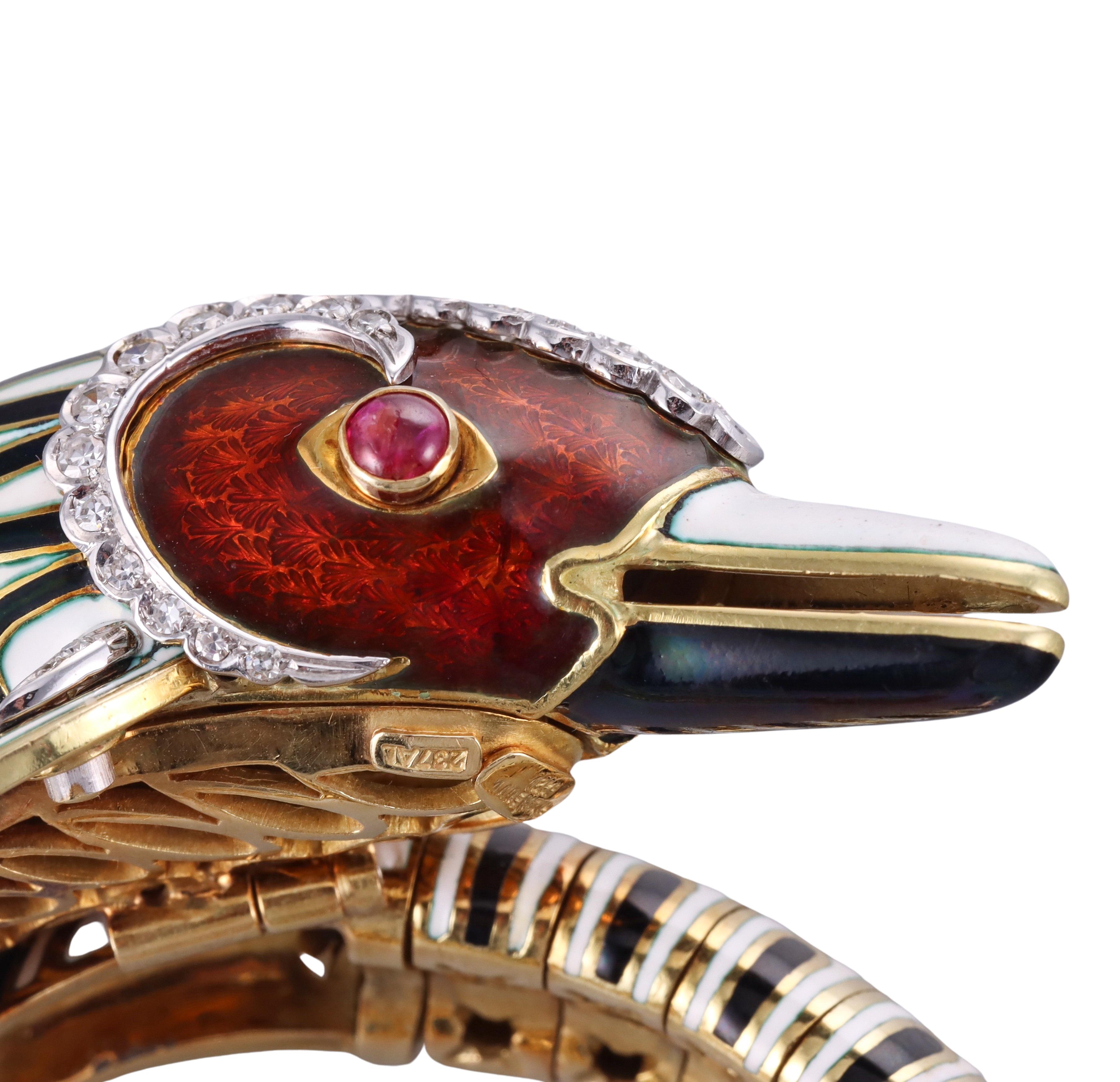 Impressive Frascarolo Enamel Diamond Ruby Gold Dolphin Bracelet For Sale 2