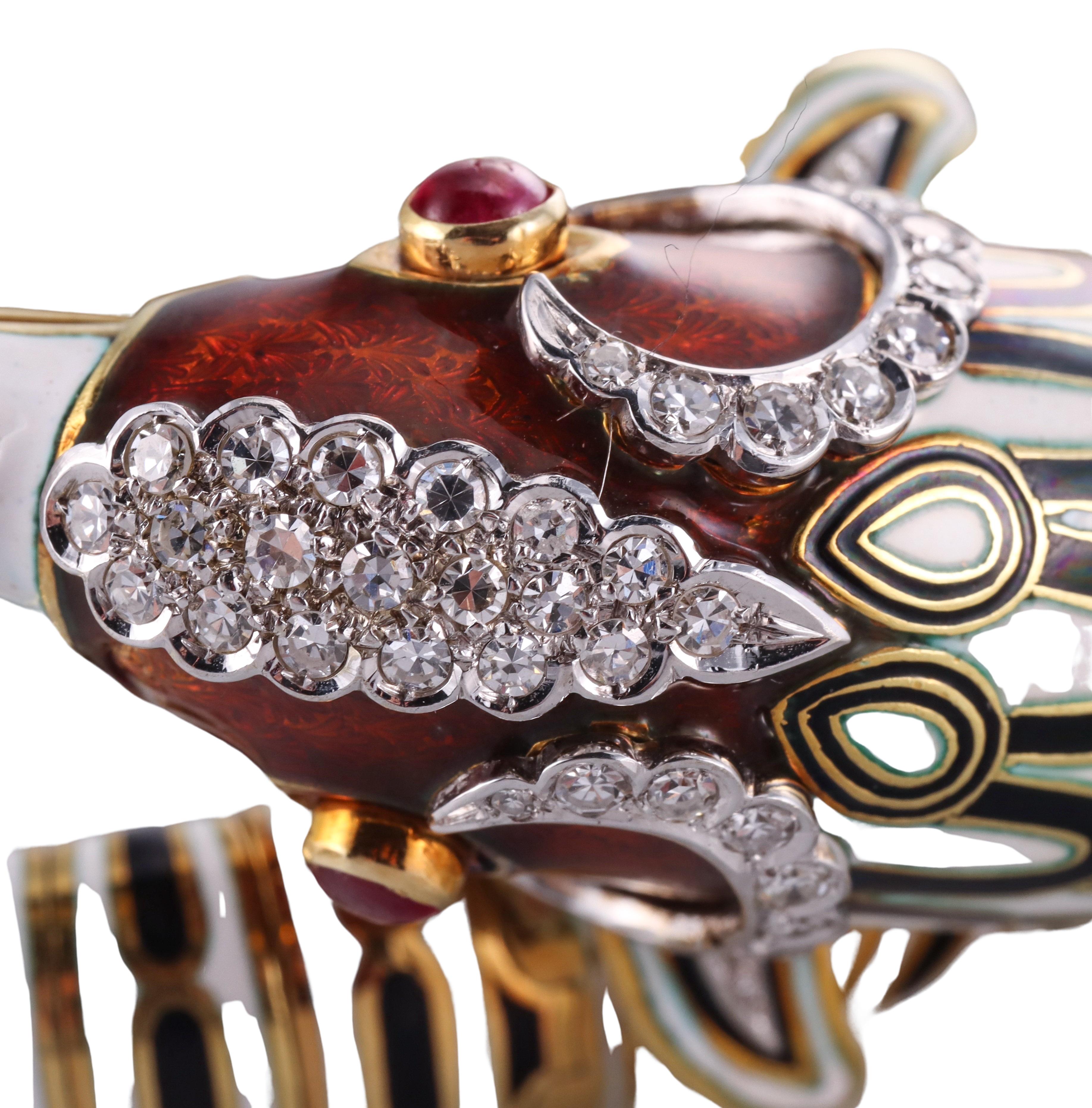 Frascarolo Bracelet impressionnant de dauphins en or, émail, diamants et rubis en vente 3