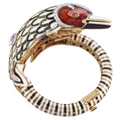 Vintage Impressive Frascarolo Enamel Diamond Ruby Gold Dolphin Bracelet