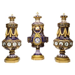 Impressive French 19th Century Louis XVI Style Sèvres Porcelain Clock Garniture