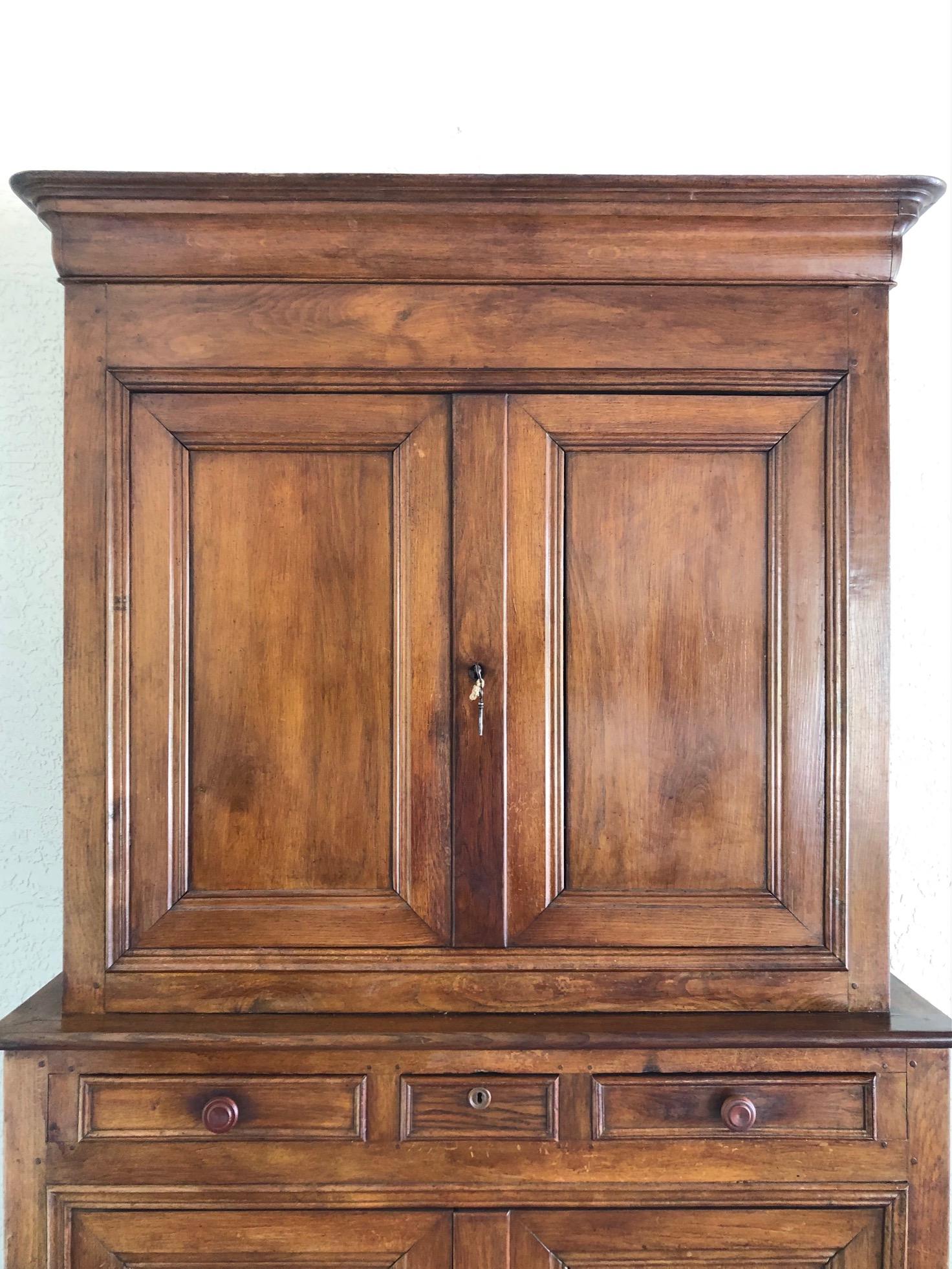 Louis XVI Impressive French 19th Century Walnut Deux Corps Buffet Cabinet