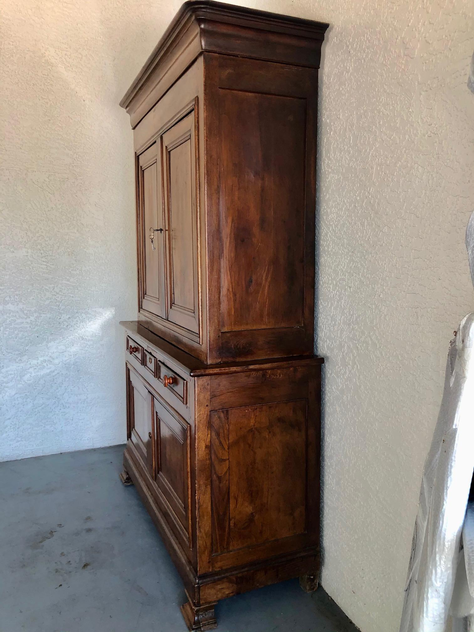 Impressive French 19th Century Walnut Deux Corps Buffet Cabinet 2