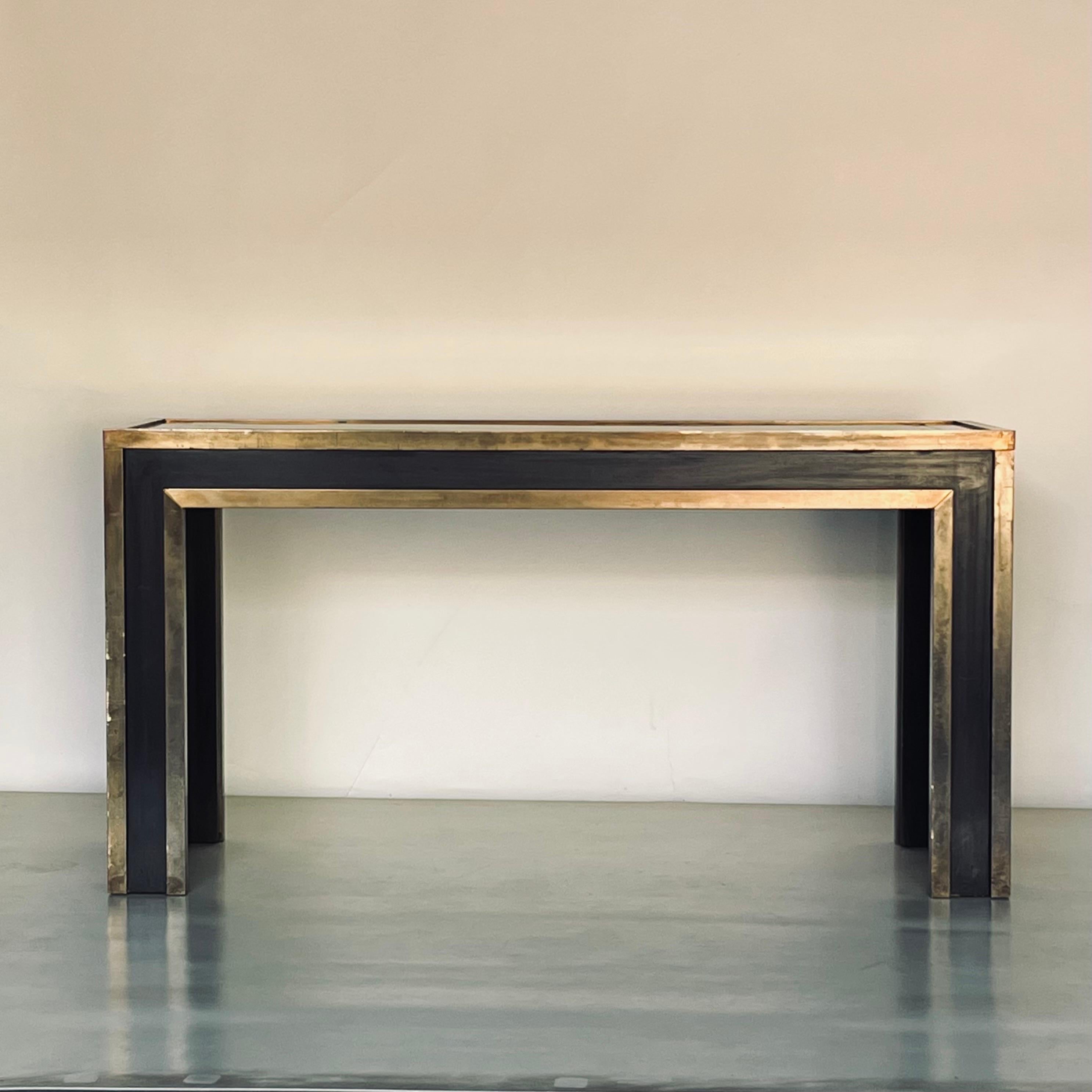 Post-Modern Impressive French 70's Ebonized and Gilt Bronze Console For Sale