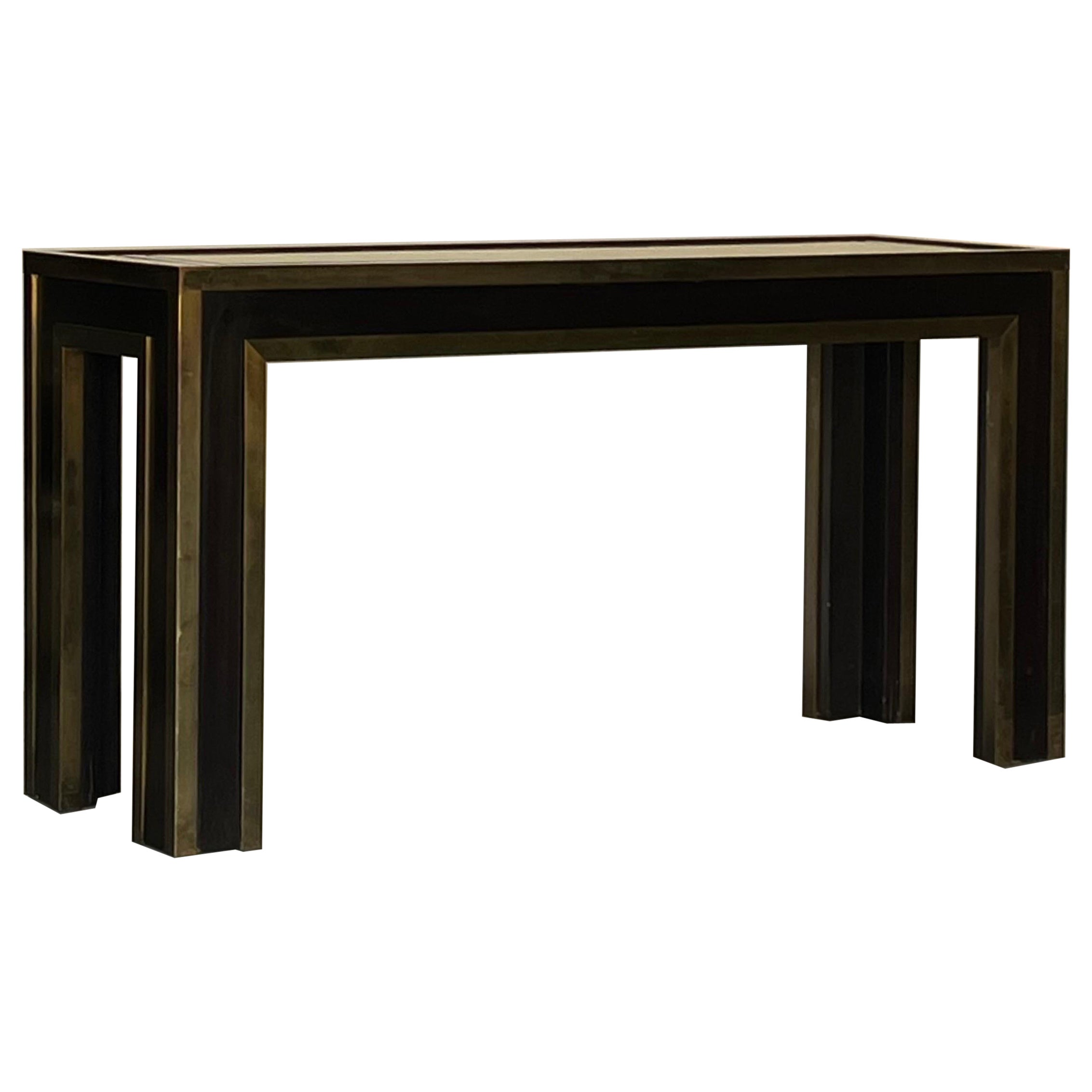 Impressionnante console française des années 70 en bronze doré et ébénisé