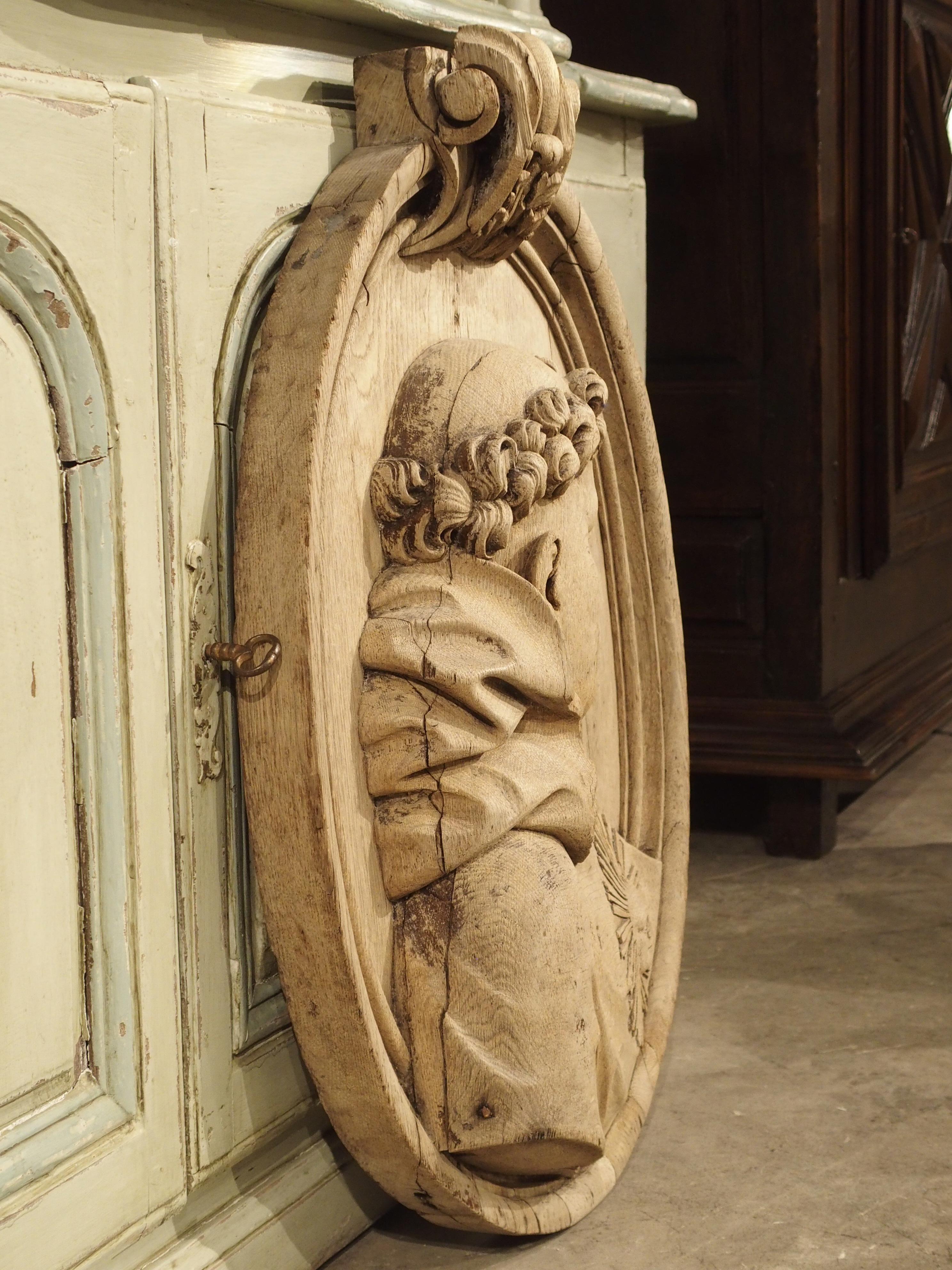 Impressive French Carved Heavy Oak Profile Plaque of a Monk, circa 1860 9